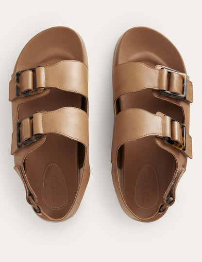 Chunky Flat Buckled Sandals-Golden Brown-5