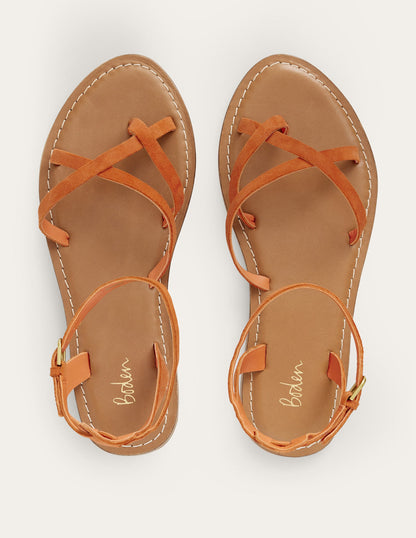 Easy Flat Sandals-Vermillon Red Suede-4