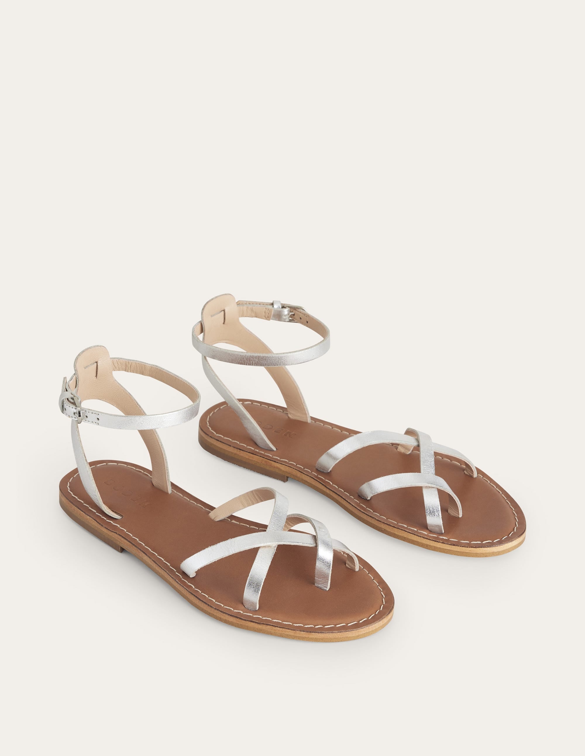 Easy Flat Sandals-Silver Metallic Leather - Image 3