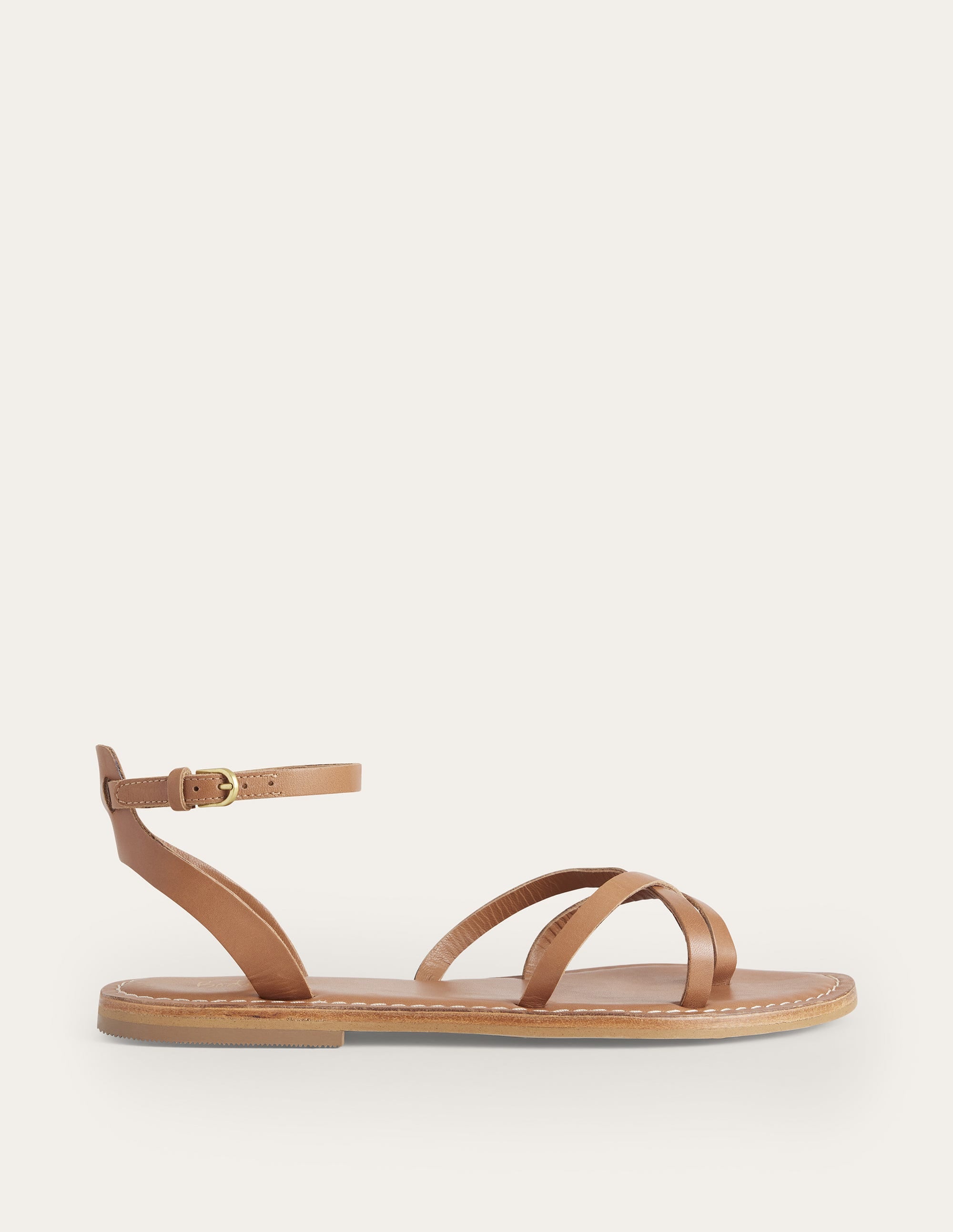 Easy Flat Sandals-Tan Leather - Image 1