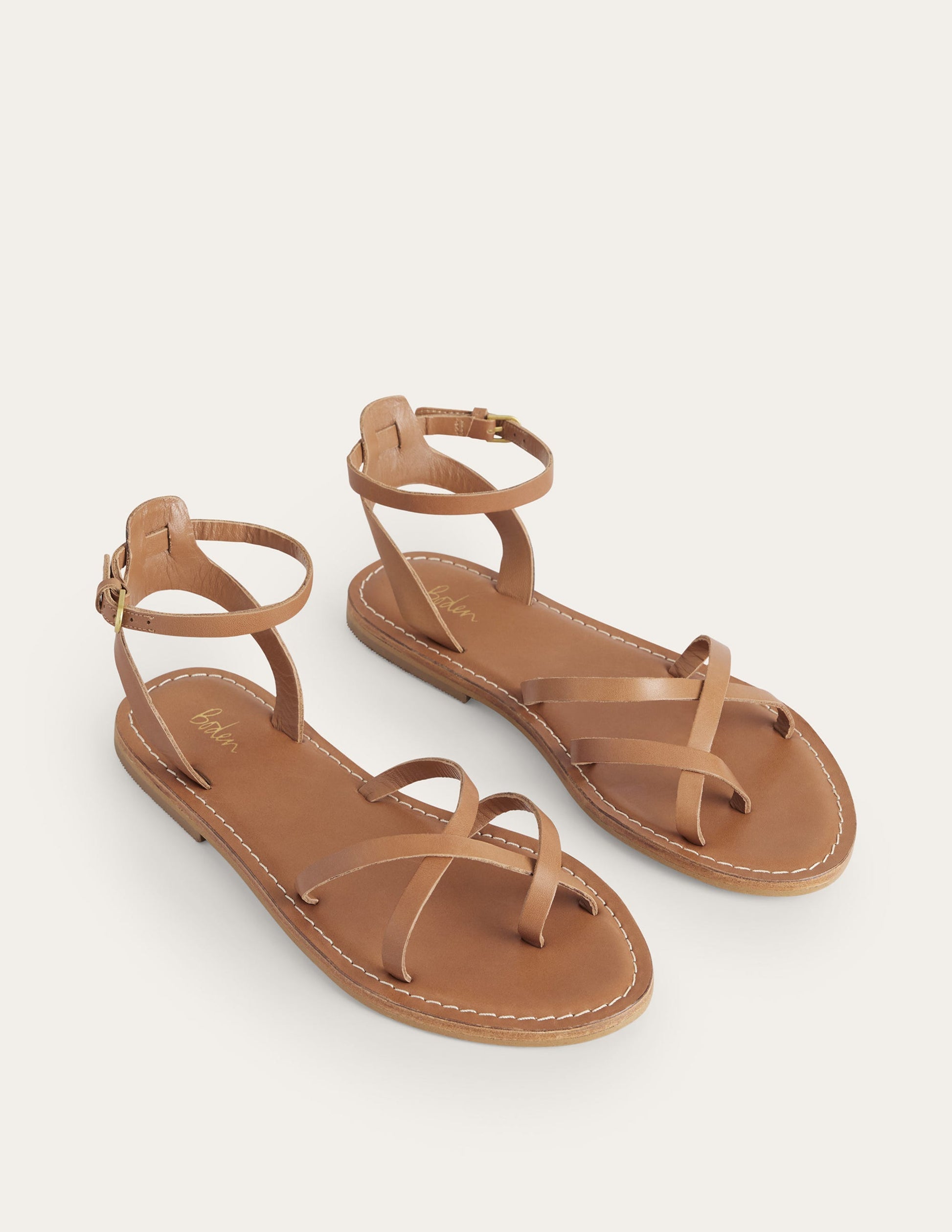 Easy Flat Sandals-Tan Leather-2