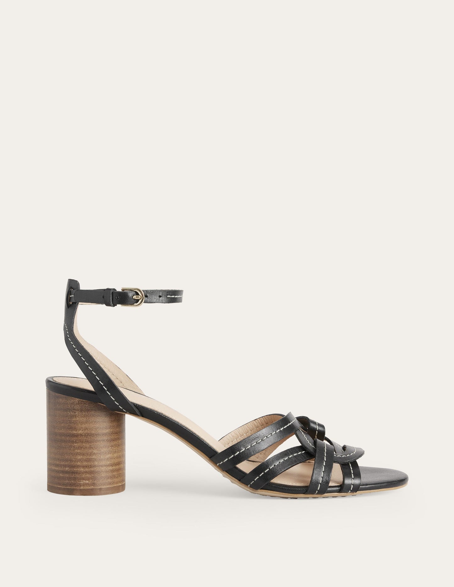 Multi Strap Heeled Sandals-Black Leather