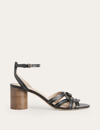 Multi Strap Heeled Sandals-Black Leather-1