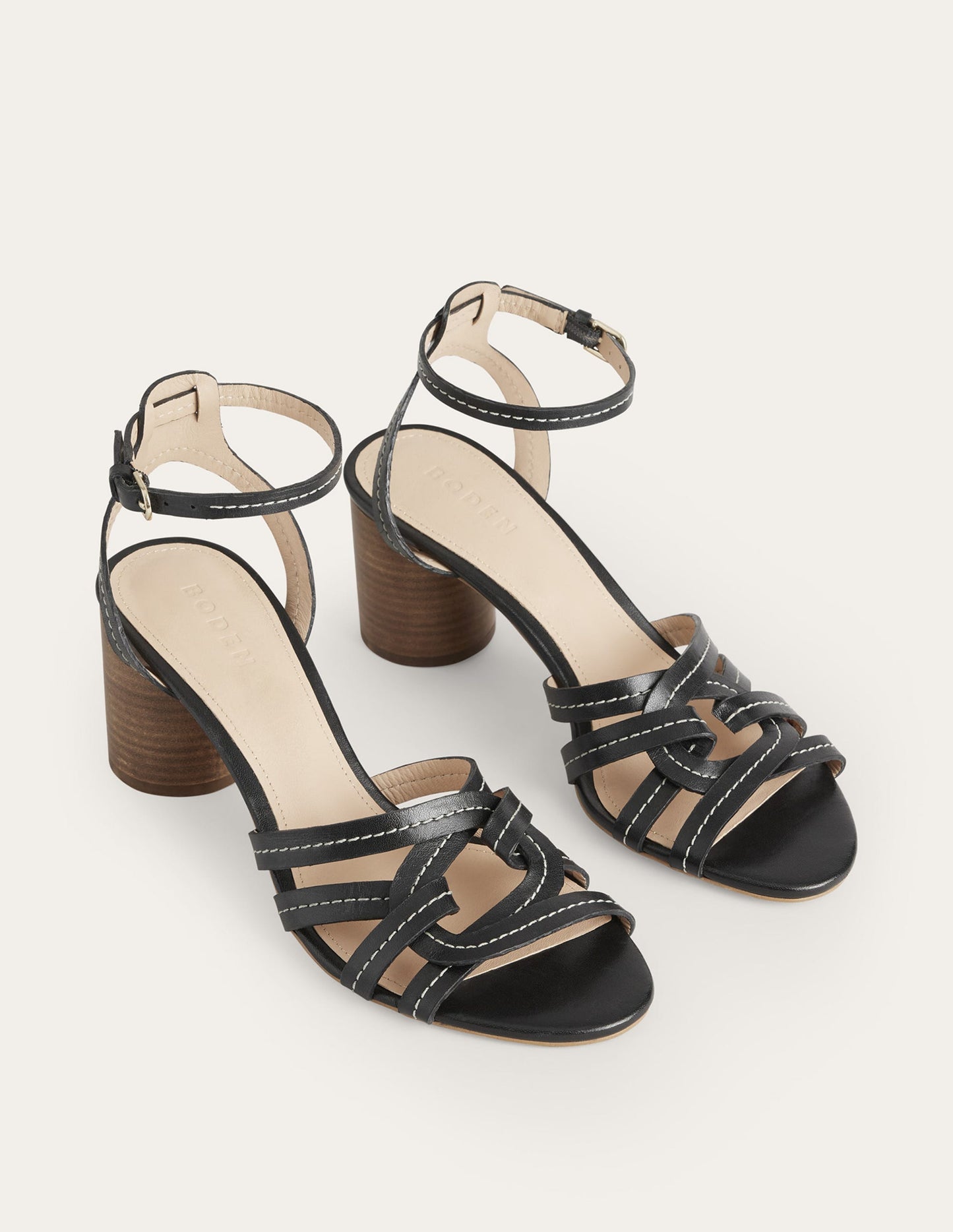 Multi Strap Heeled Sandals-Black Leather