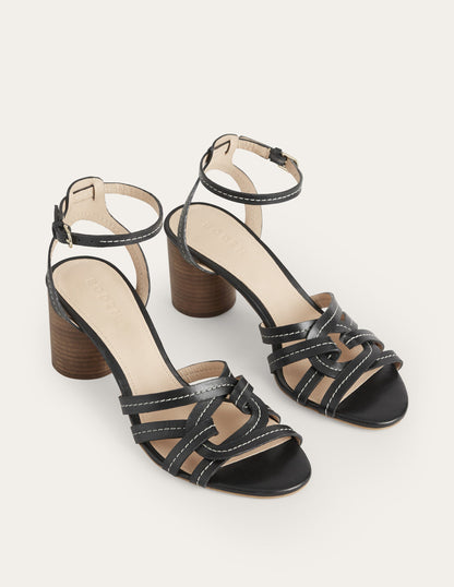 Multi Strap Heeled Sandals-Black Leather-2