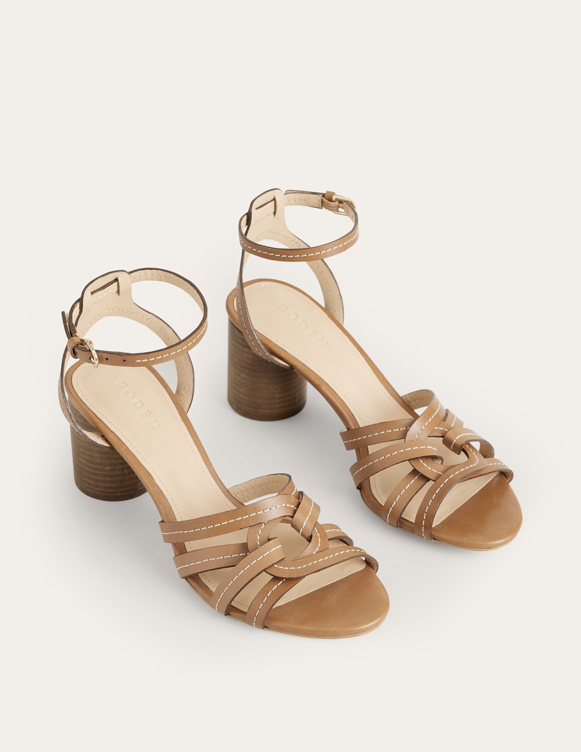 Multi Strap Heeled Sandals-Tan Leather - Image 2