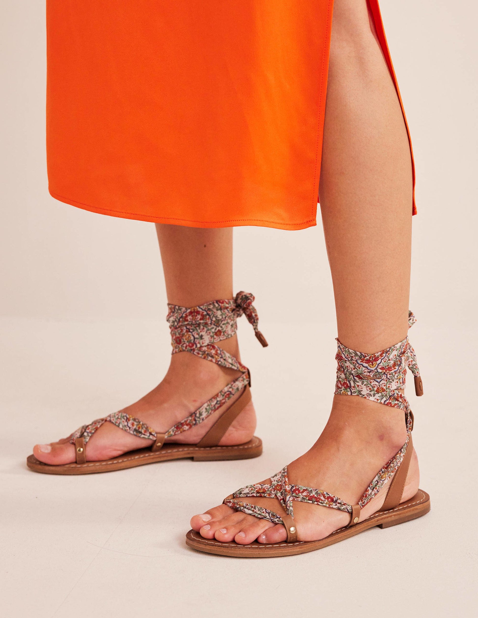 Scarf Wrap Sandals-Multi, Vine Terrace/ Tan-2