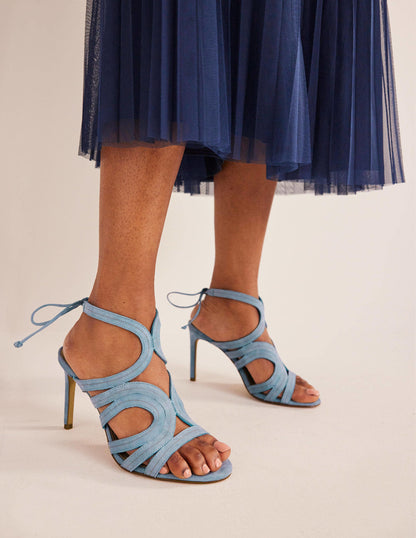 Cut Out Heeled Sandals-Delph Blue Suede-1