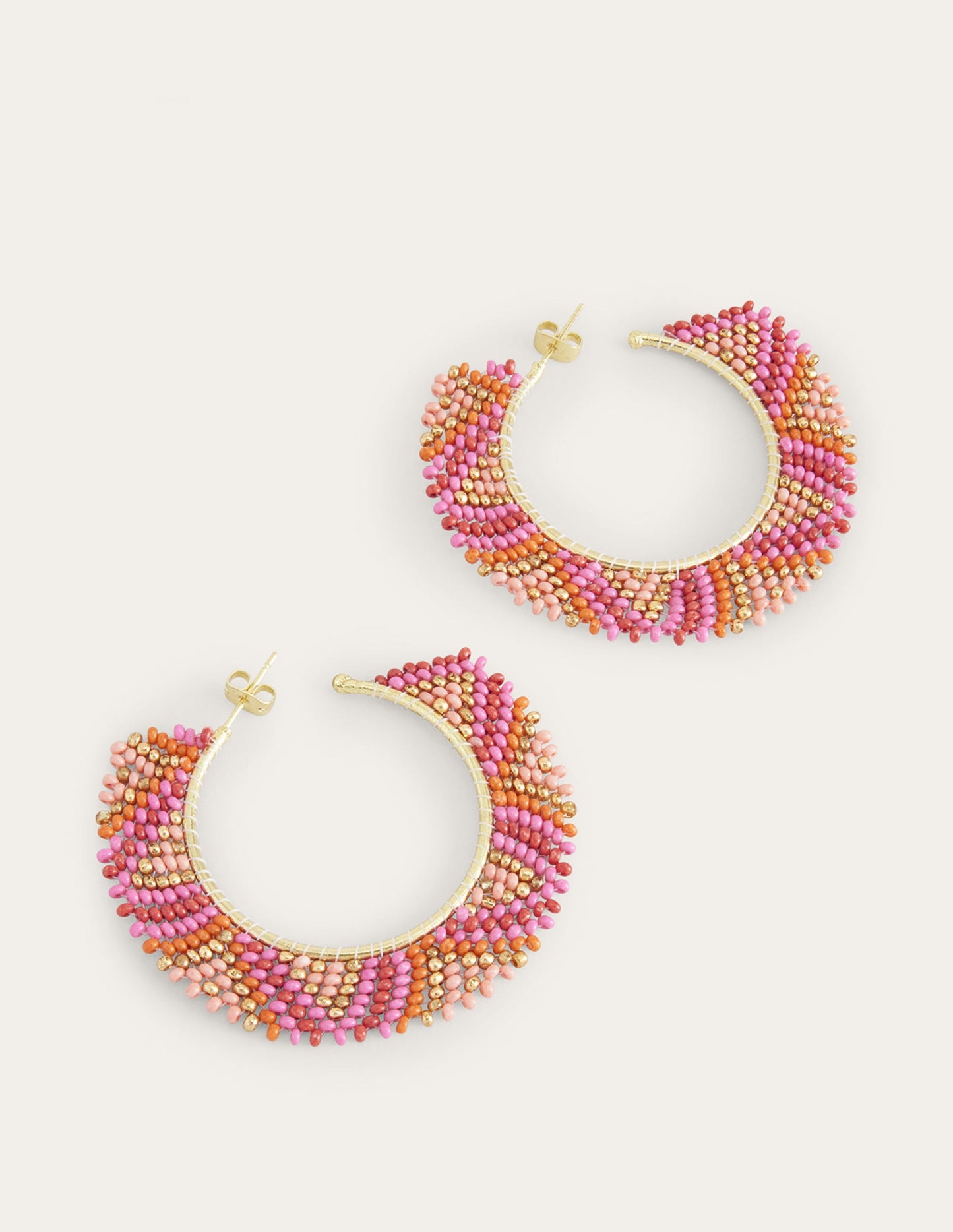 Beaded Boho Metal Hoops-Pink Multi