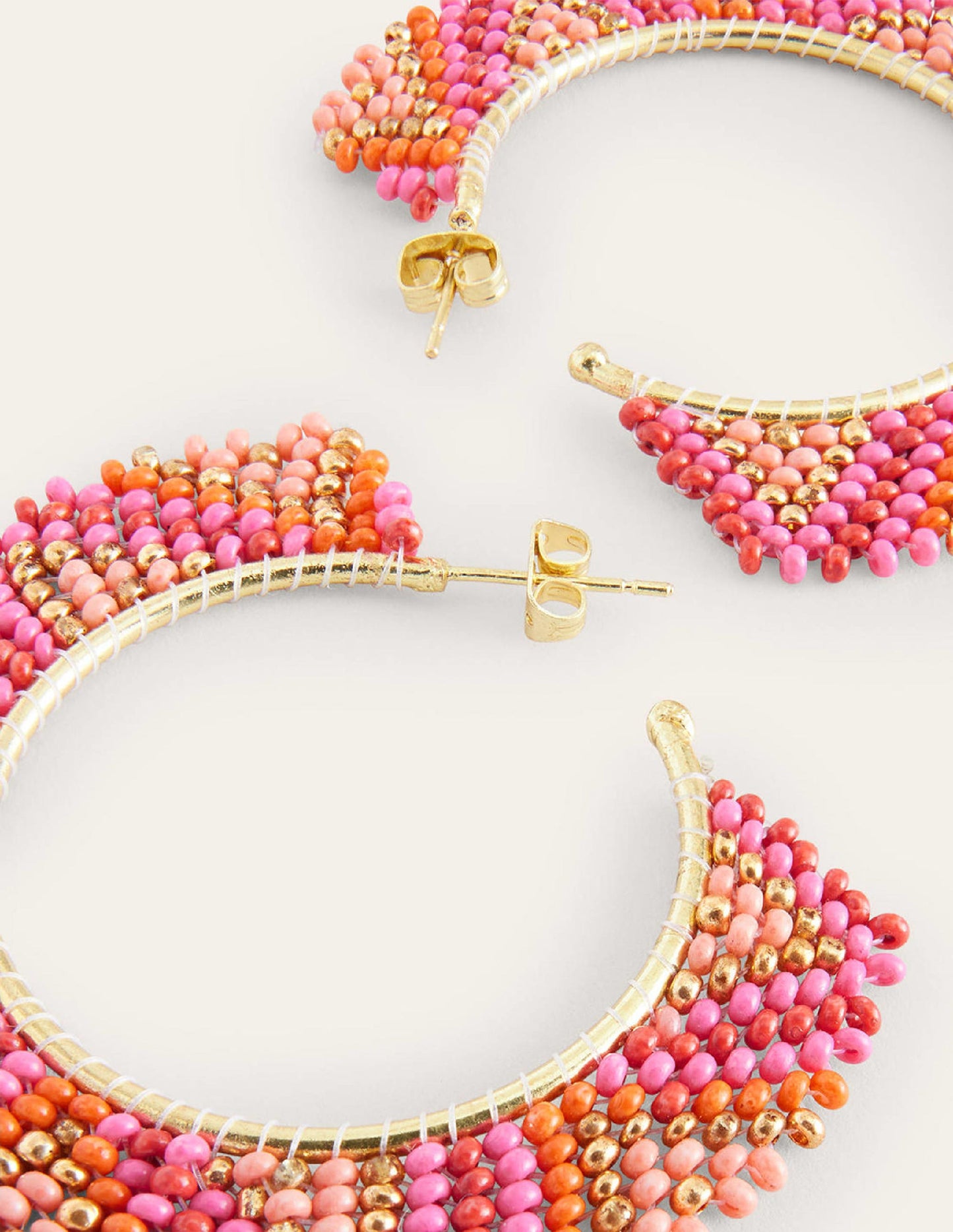 Beaded Boho Metal Hoops-Pink Multi