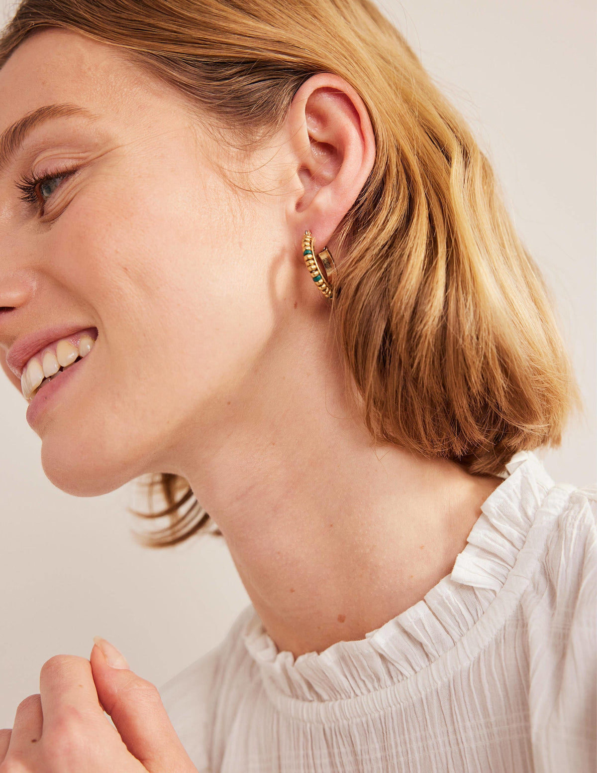 Small Beaded Hoops-Green - Image 1