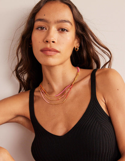 Beaded Necklace-Pink Multi-1