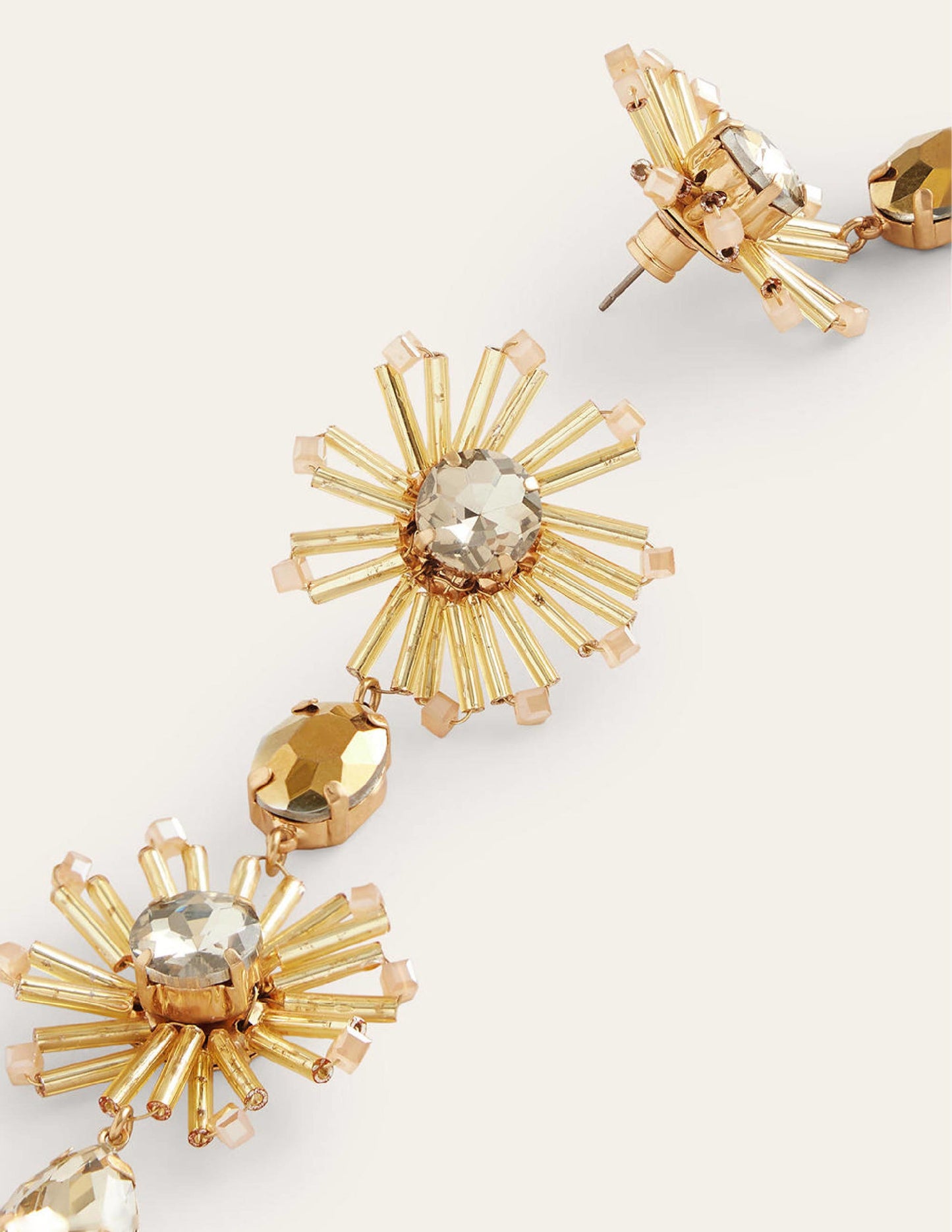 Bead Floral Drop Earrings-Gold