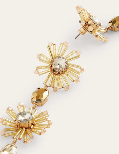 Bead Floral Drop Earrings-Gold-3