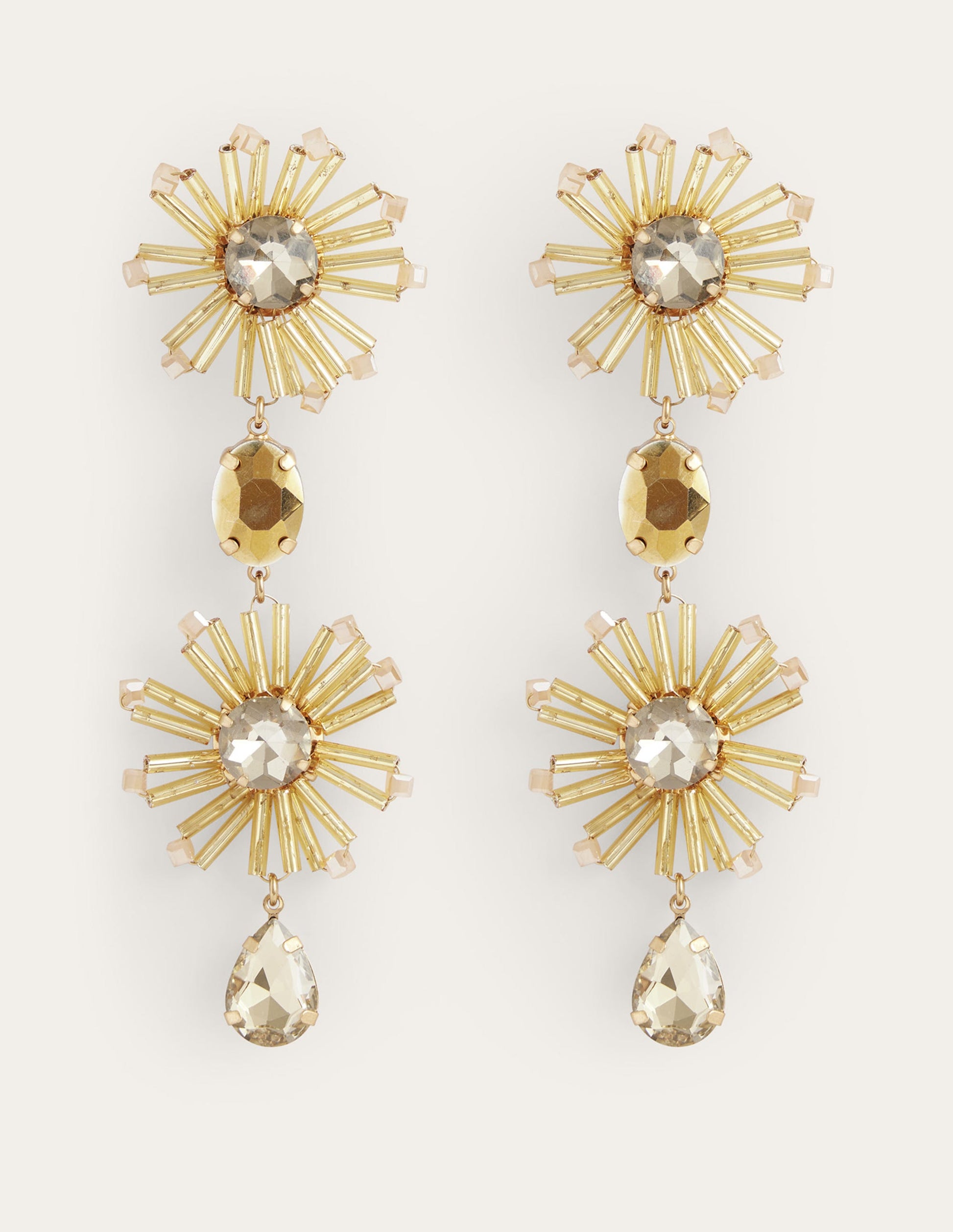 Bead Floral Drop Earrings-Gold-4
