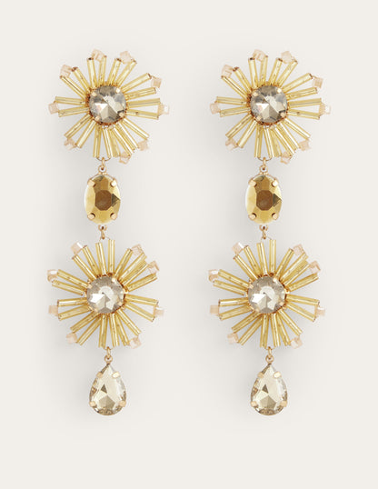 Bead Floral Drop Earrings-Gold-4