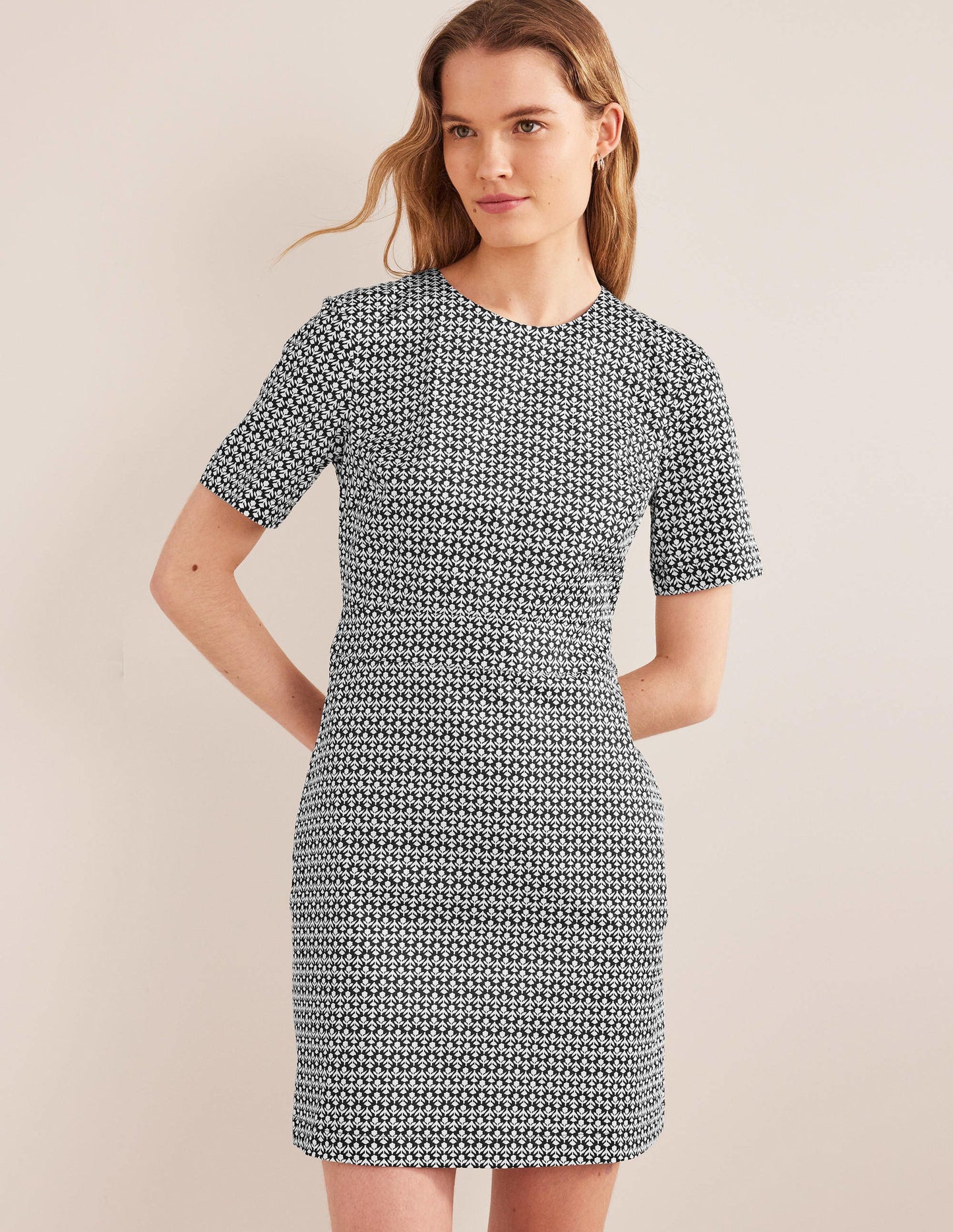 Cotton Mini Shift Dress-Black, Tulip Bud