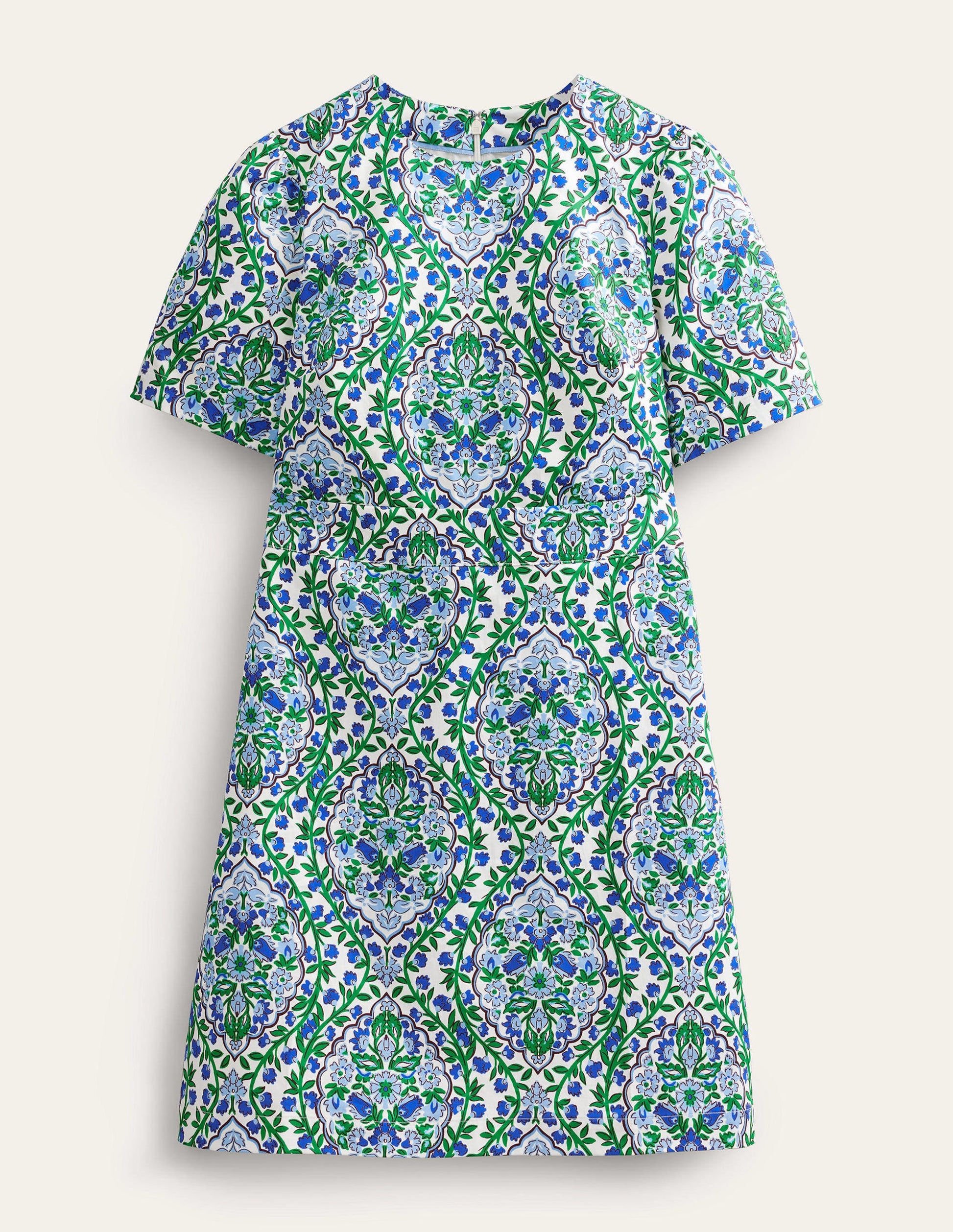 Cotton Mini Shift Dress-Linseed, Vine Terrace-5