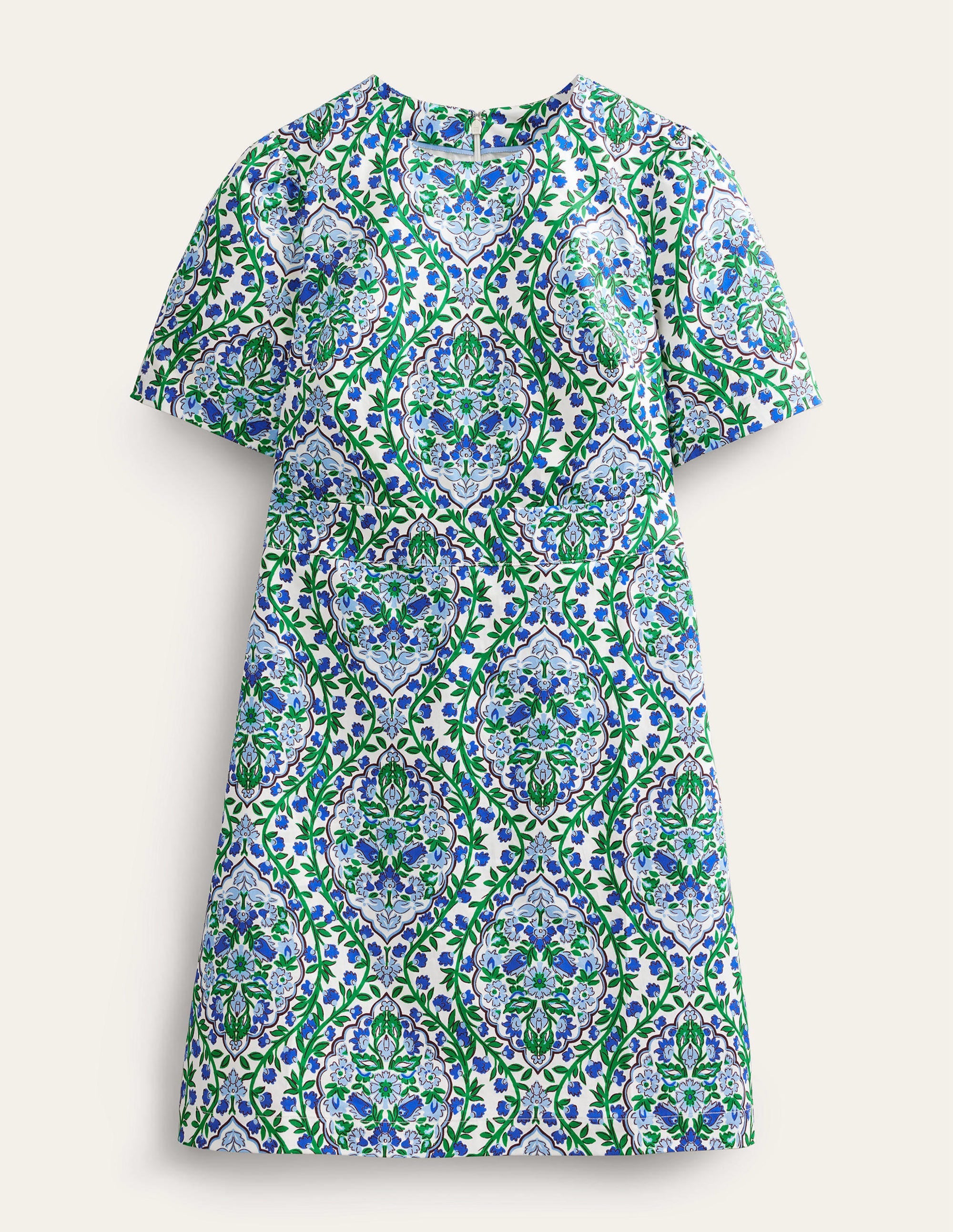 Cotton Mini Shift Dress-Linseed, Vine Terrace - Image 5