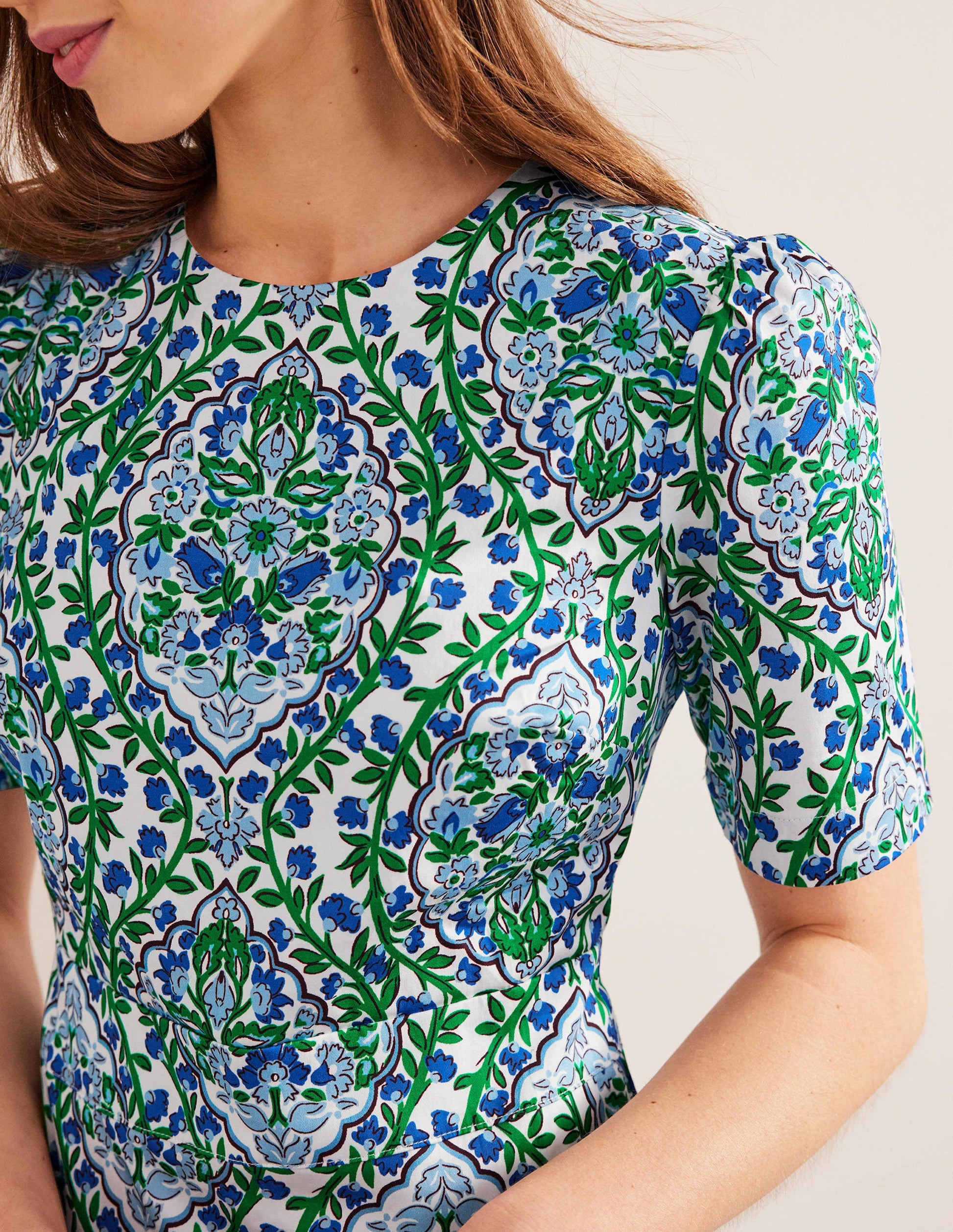 Cotton Mini Shift Dress-Linseed, Vine Terrace-2