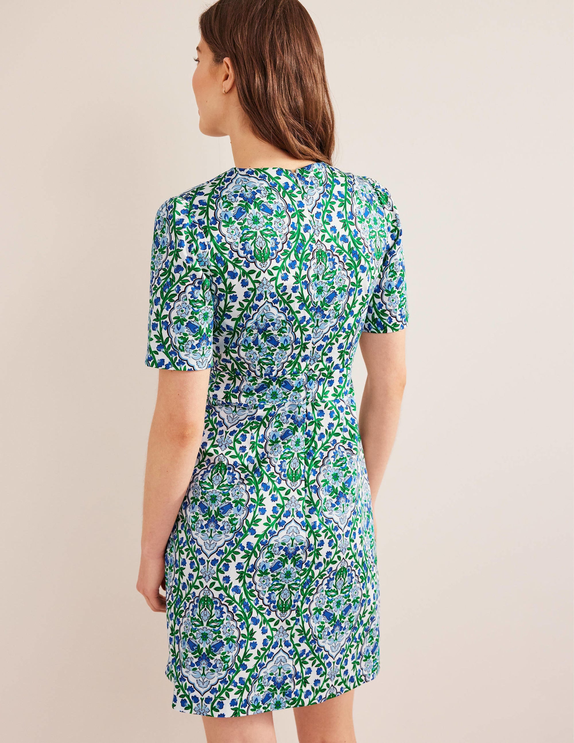 Cotton Mini Shift Dress-Linseed, Vine Terrace - Image 3