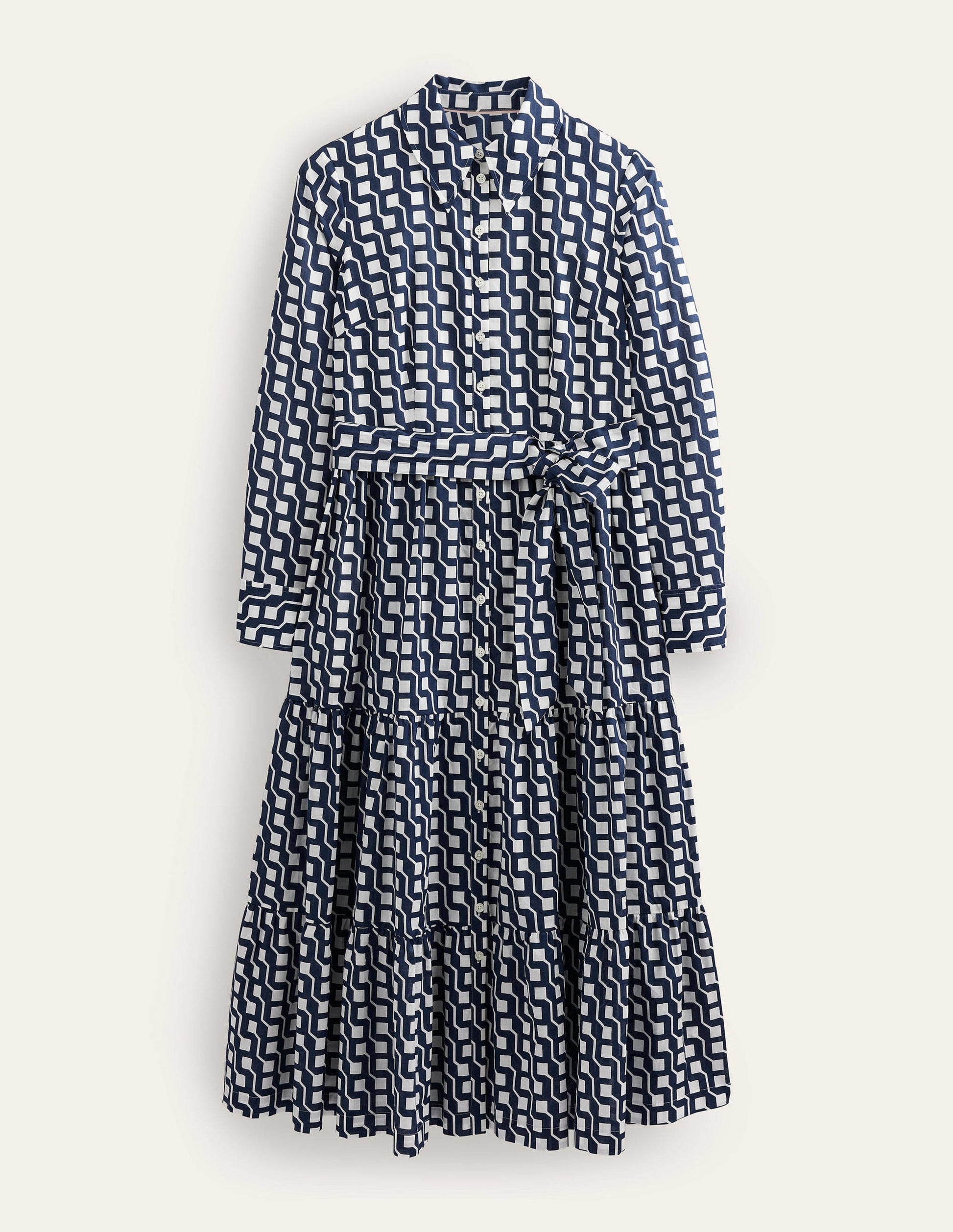 Flo Cotton Midi Shirt Dress-Navy, Cube Geo-6