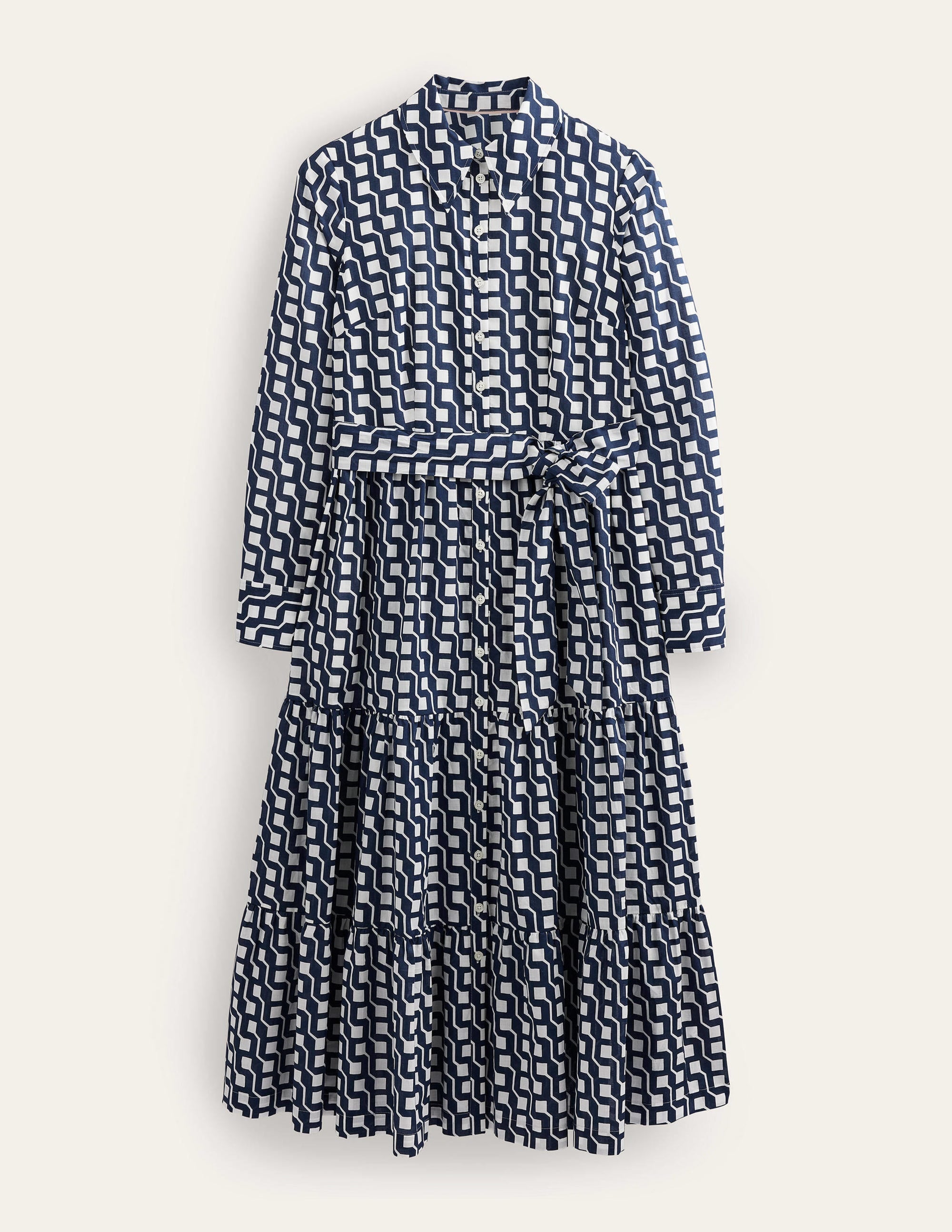 Flo Cotton Midi Shirt Dress-Navy, Cube Geo - Image 6