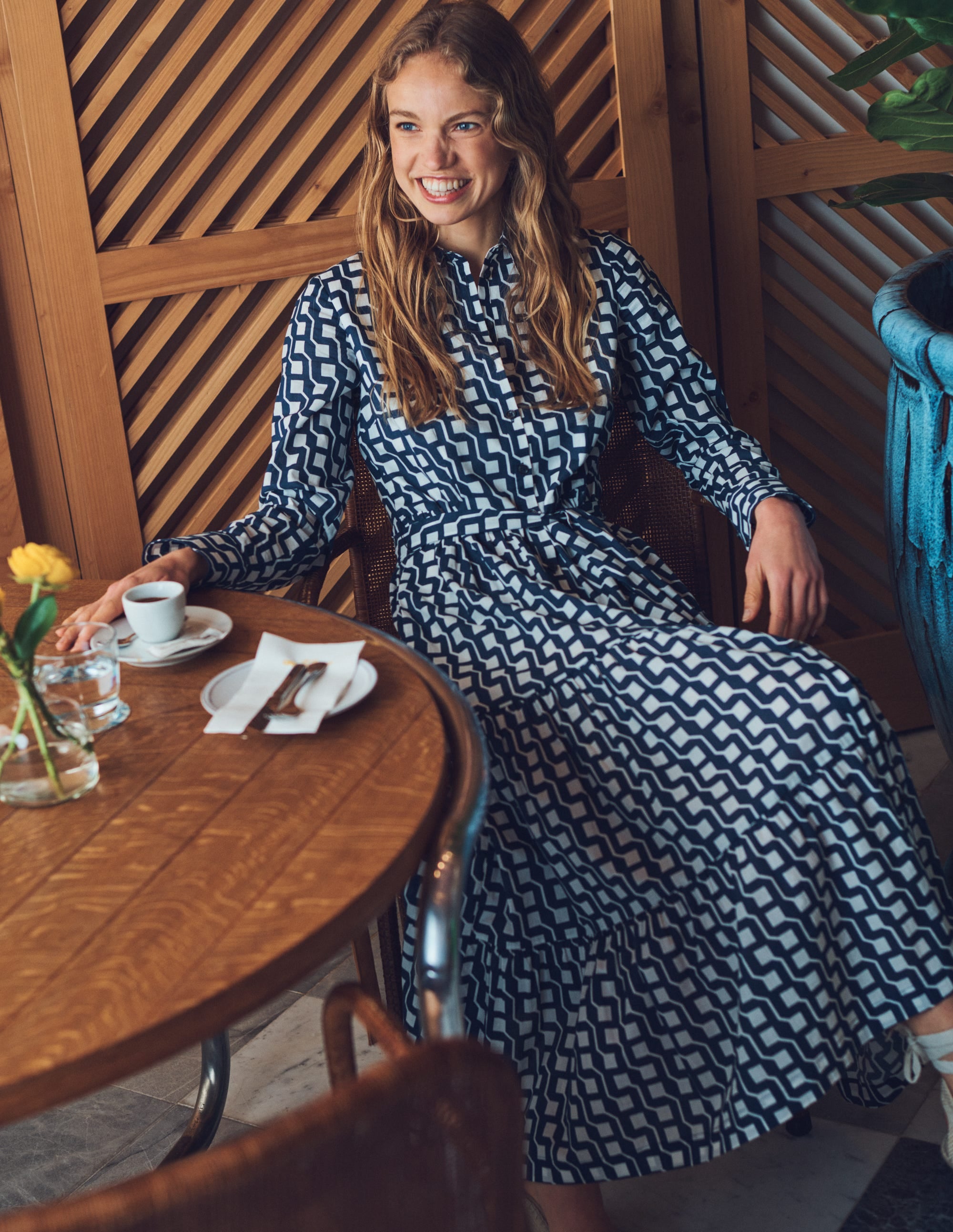 Flo Cotton Midi Shirt Dress-Navy, Cube Geo - Image 5