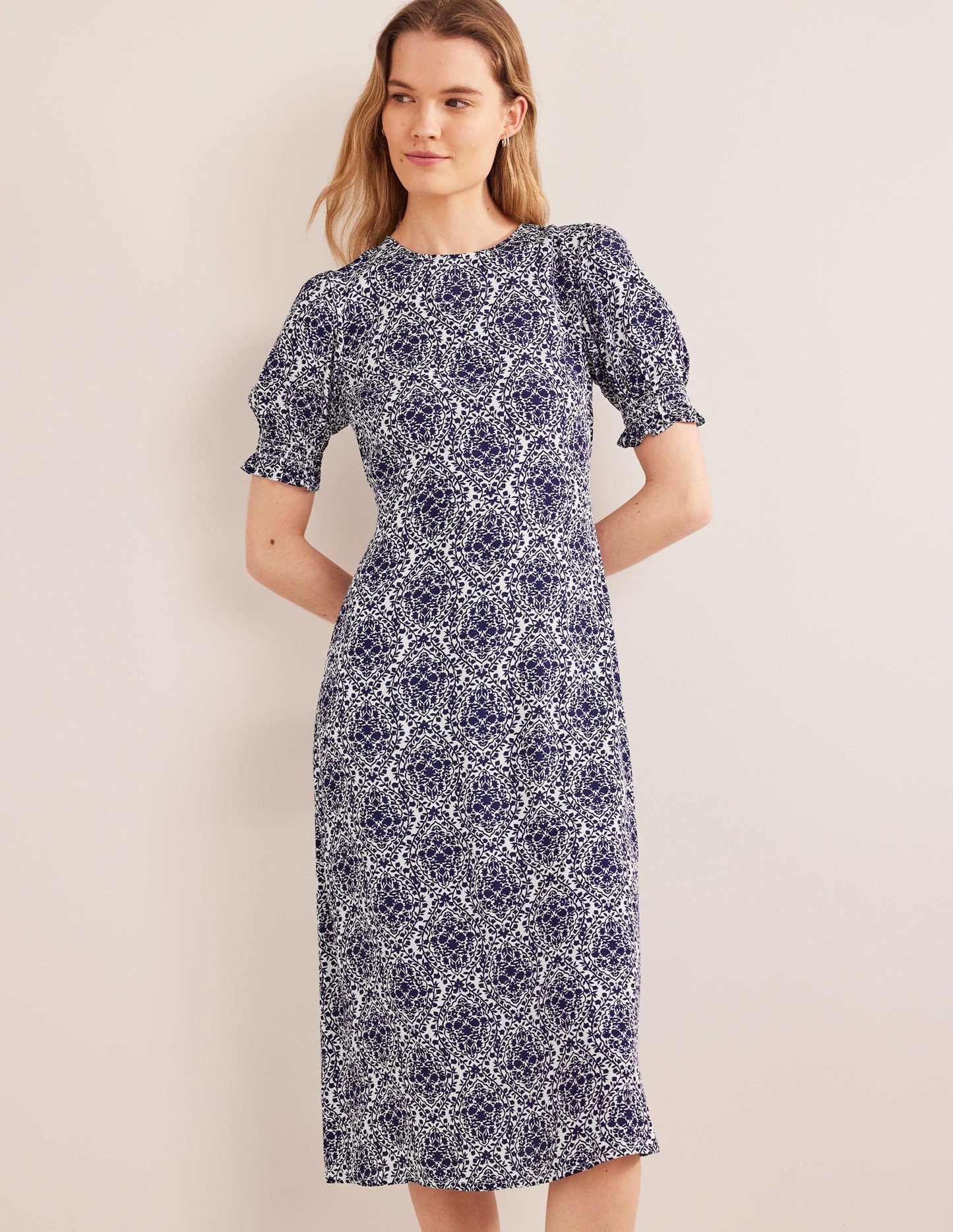 Corinne Midi Tea Dress-Prussian Blue, Vine Terrace