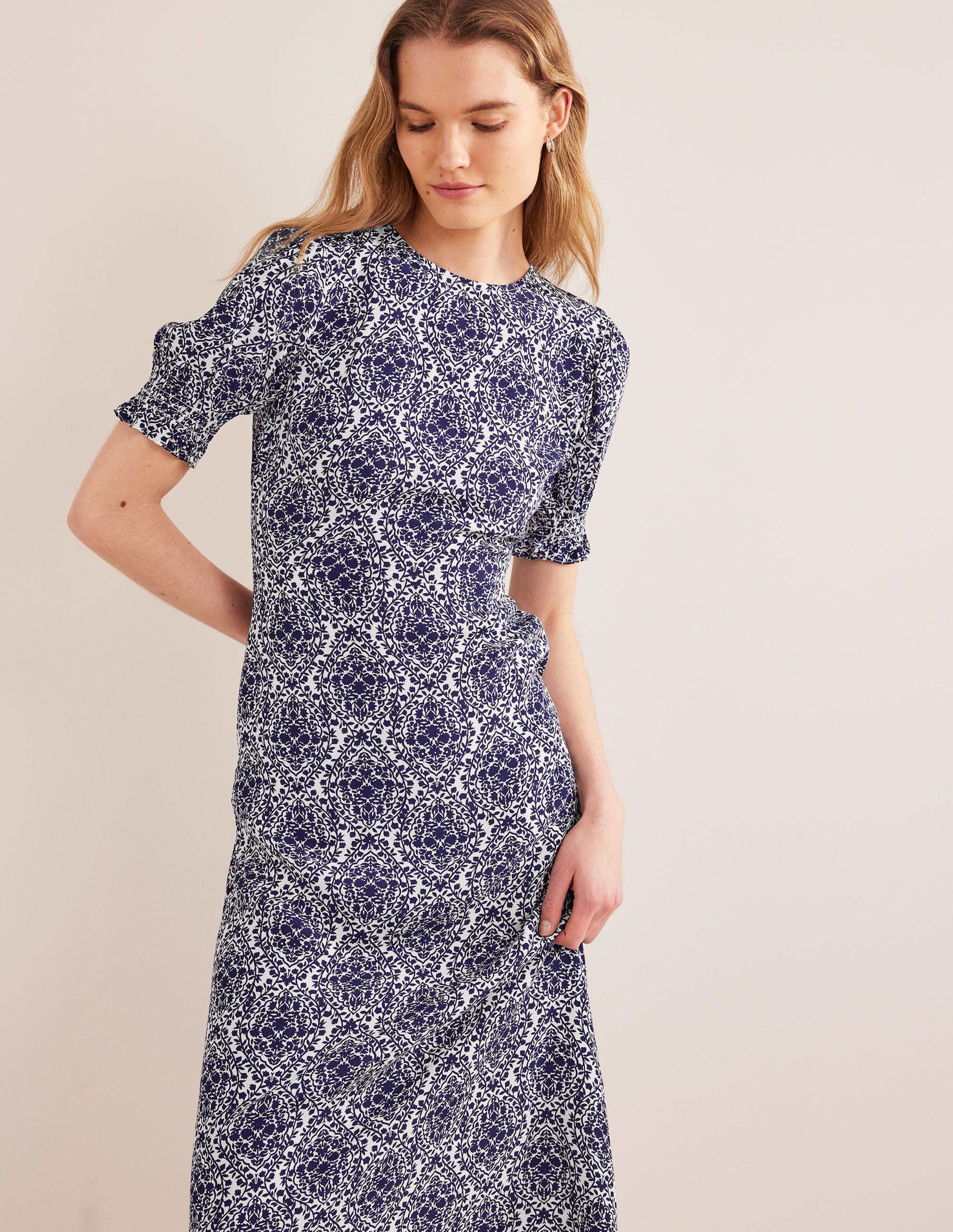 Corinne Midi Tea Dress-Prussian Blue, Vine Terrace-5