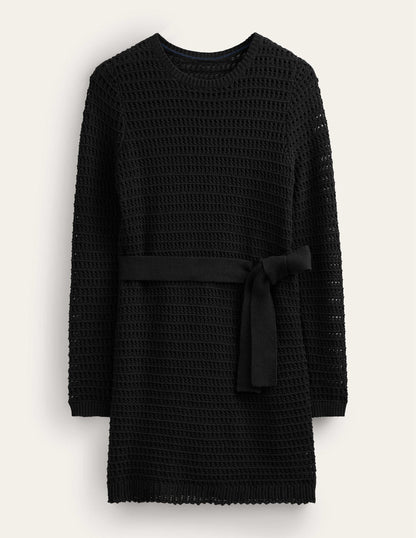 Crochet Knit Dress-Black-6