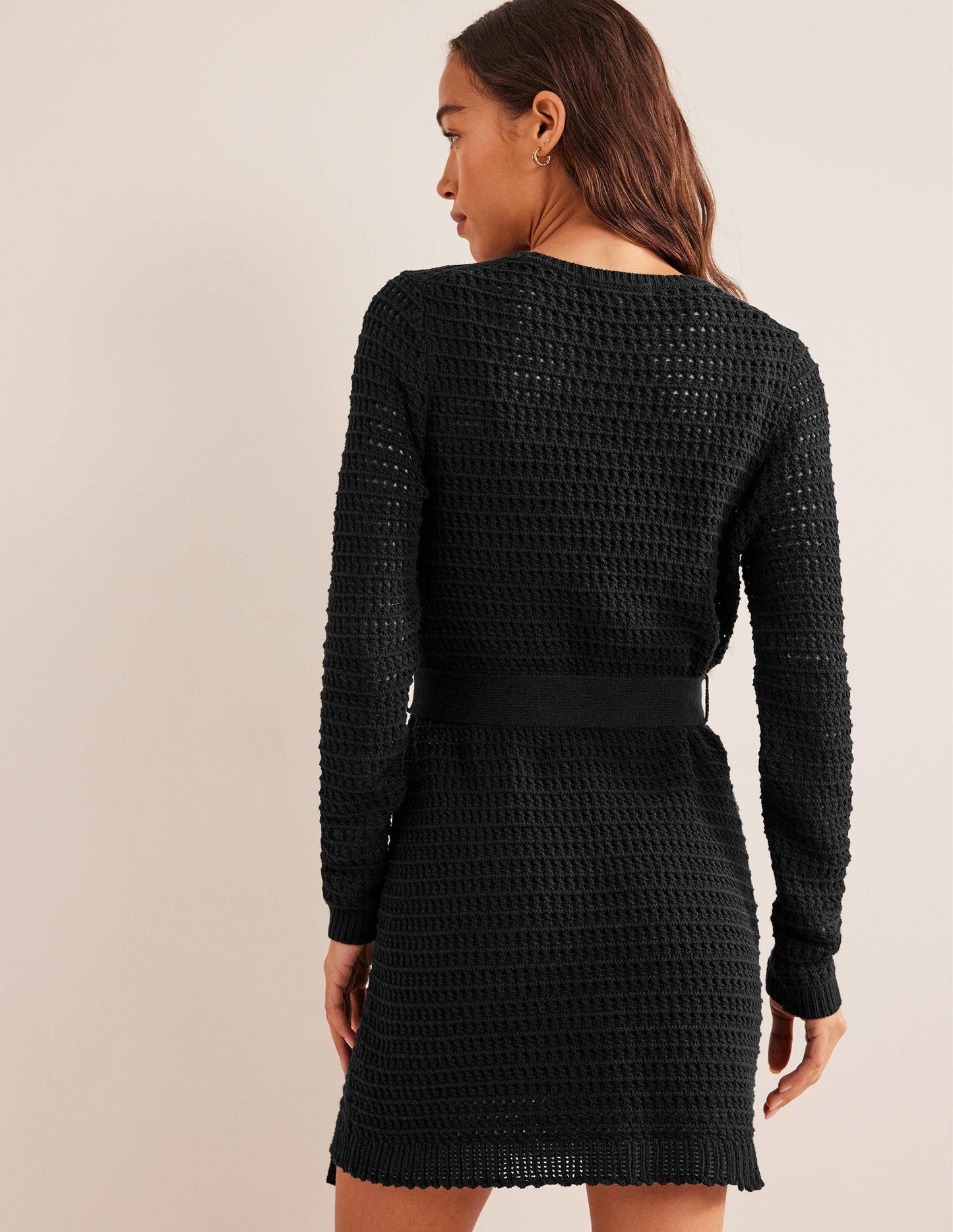 Crochet Knit Dress-Black