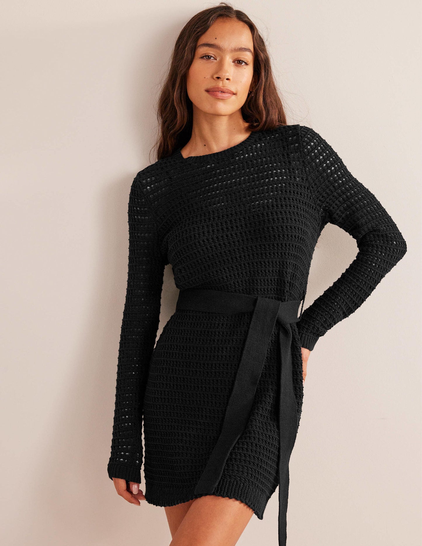 Crochet Knit Dress-Black