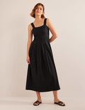 Strappy Seersucker Midi Dress-Black