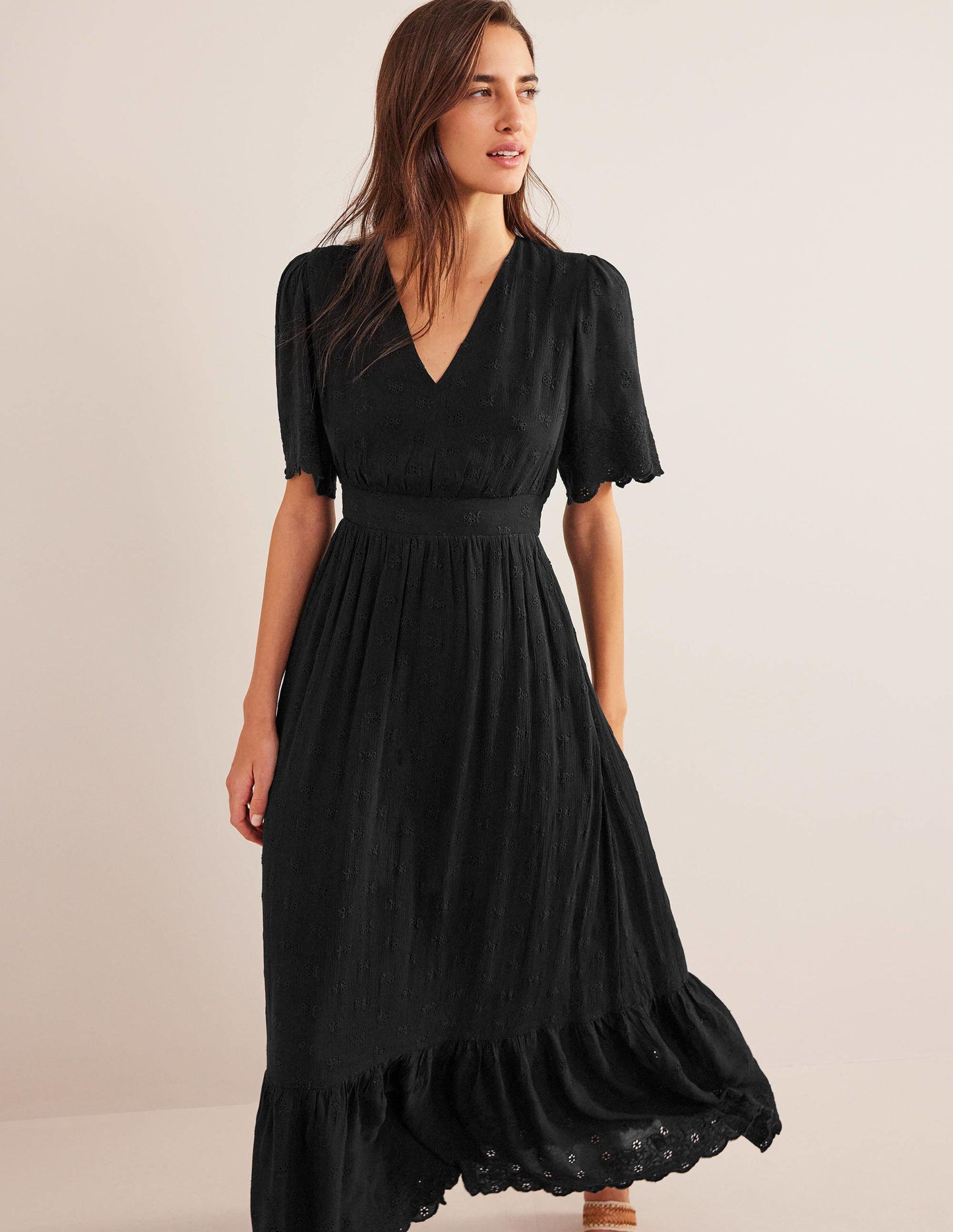 Broderie Maxi Dress-Black
