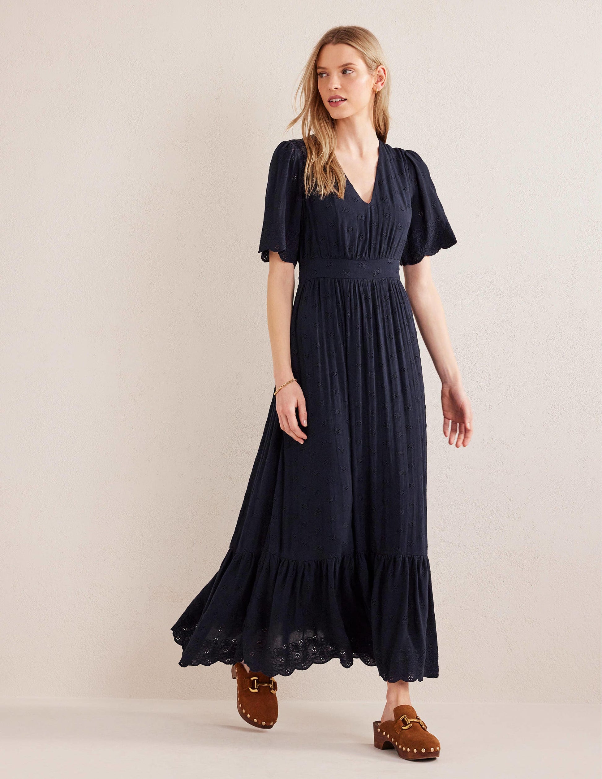 Broderie Maxi Dress-True Navy-1