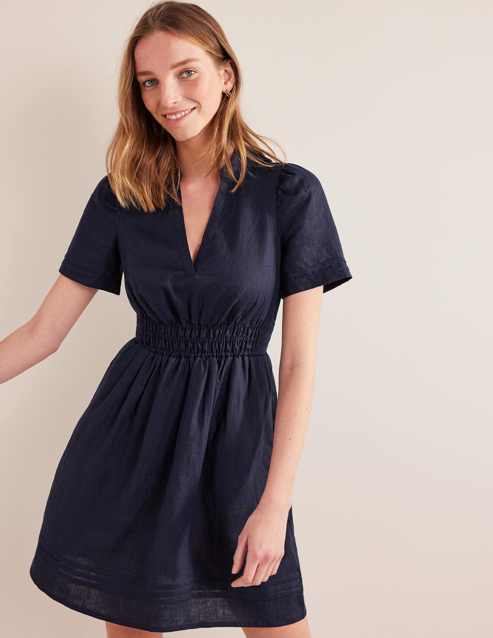 Pintuck Detail Mini Dress-Navy-1