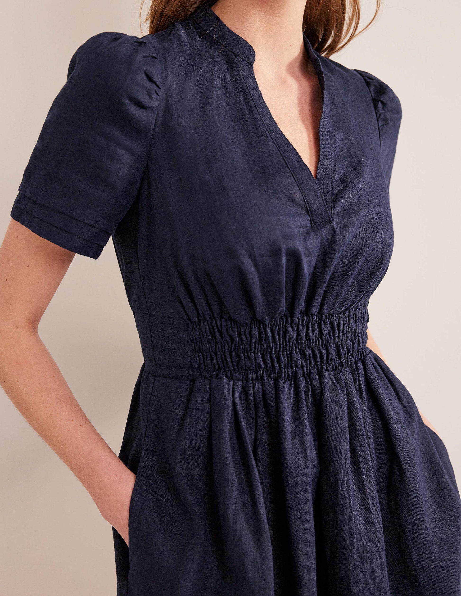 Pintuck Detail Mini Dress-Navy-2