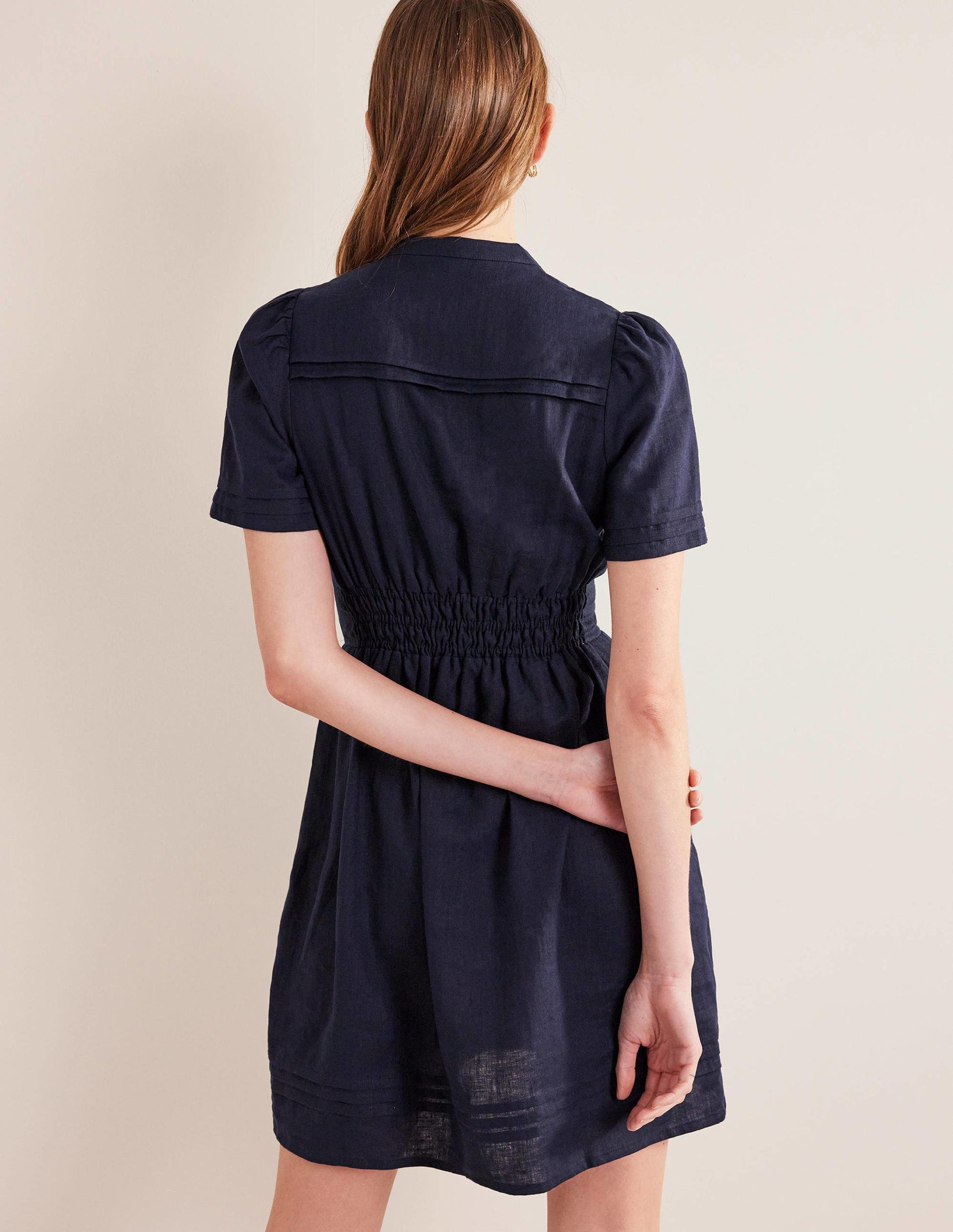 Pintuck Detail Mini Dress-Navy-3