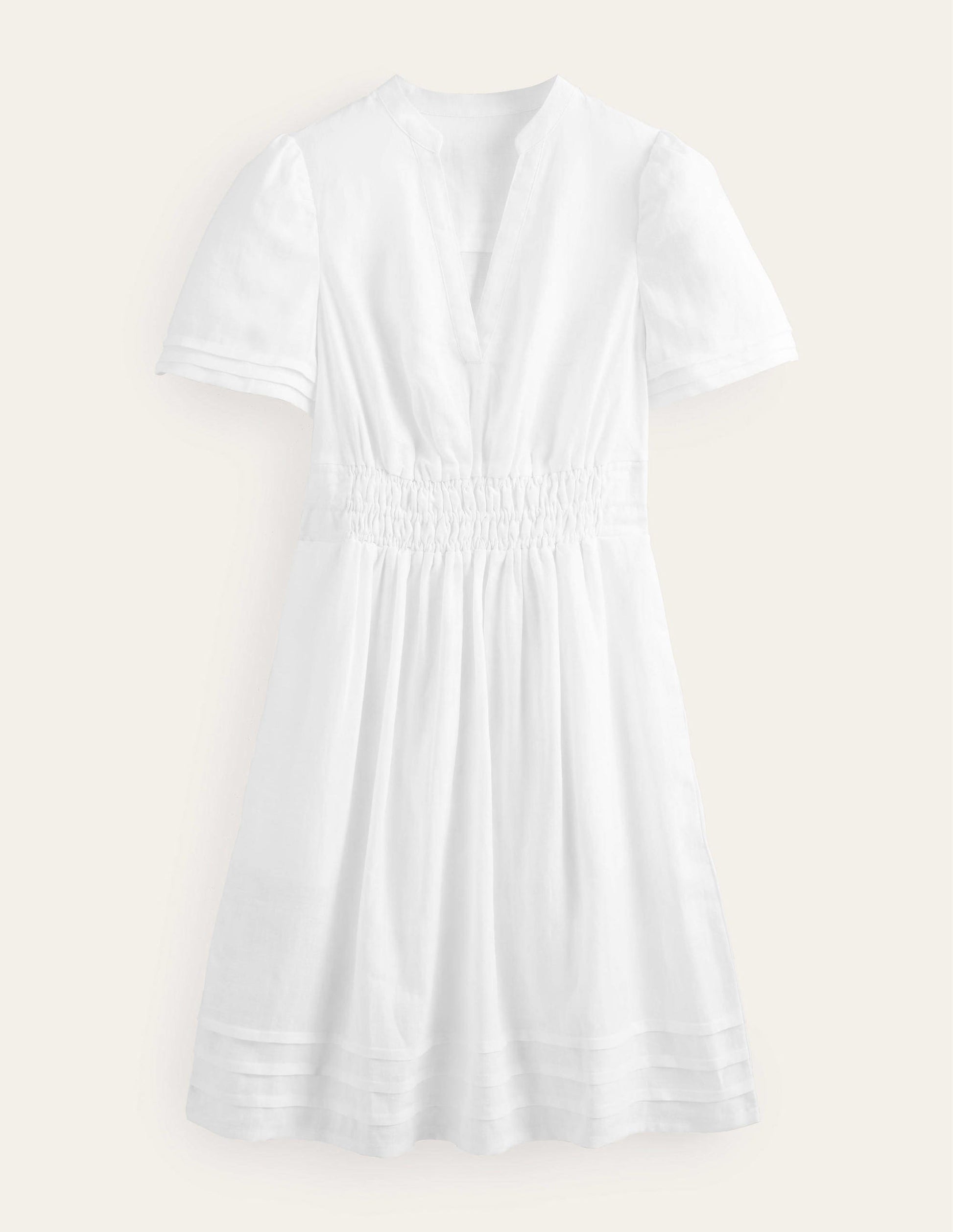 Pintuck Detail Mini Dress-White-5