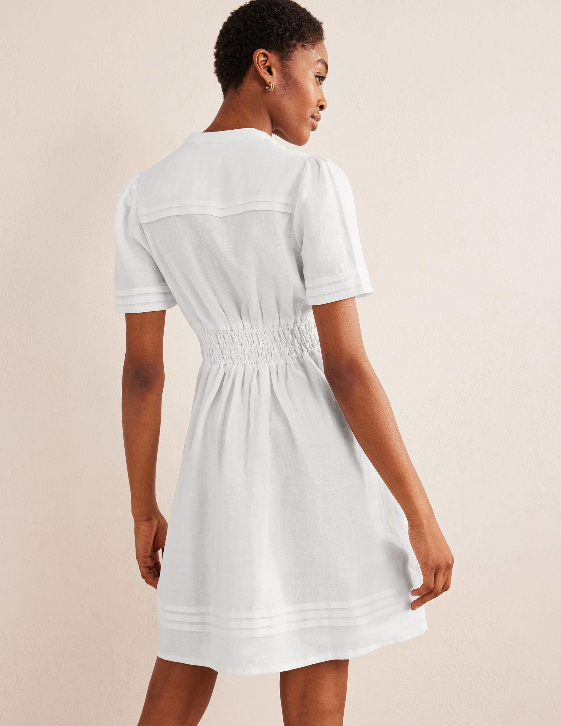 Pintuck Detail Mini Dress-White-3