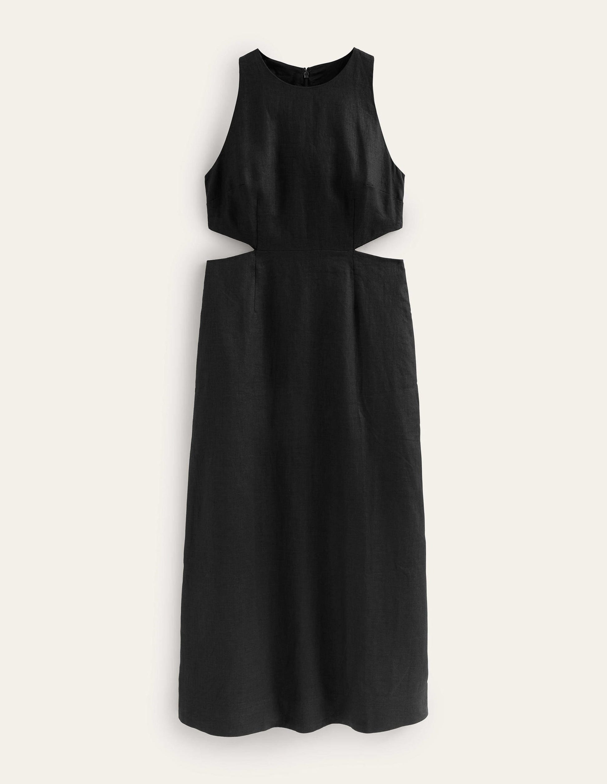 Cut Out Linen Midi Dress-Black-5