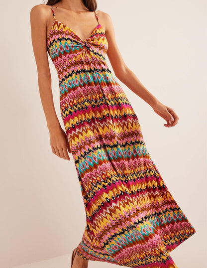 Strappy Jersey Maxi Dress-Multi, Textured Ikat