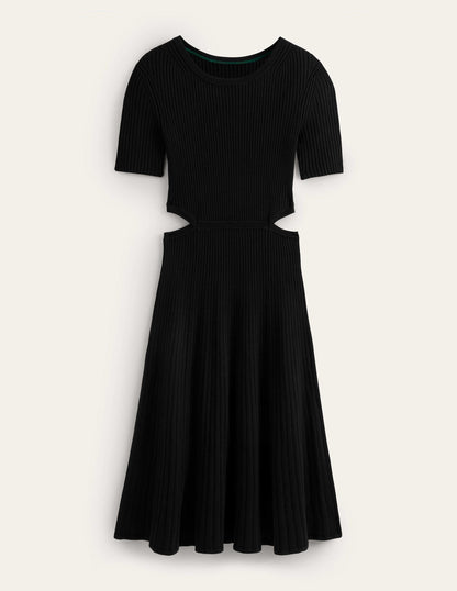 Cut Out Knitted Midi Dress-Black-5