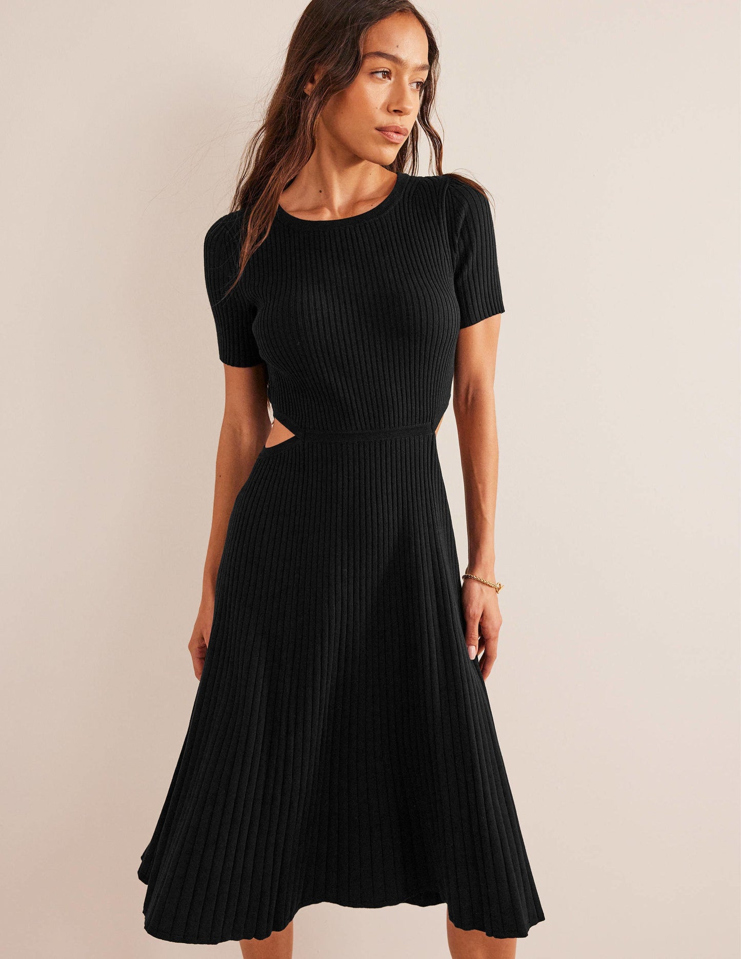 Cut Out Knitted Midi Dress-Black