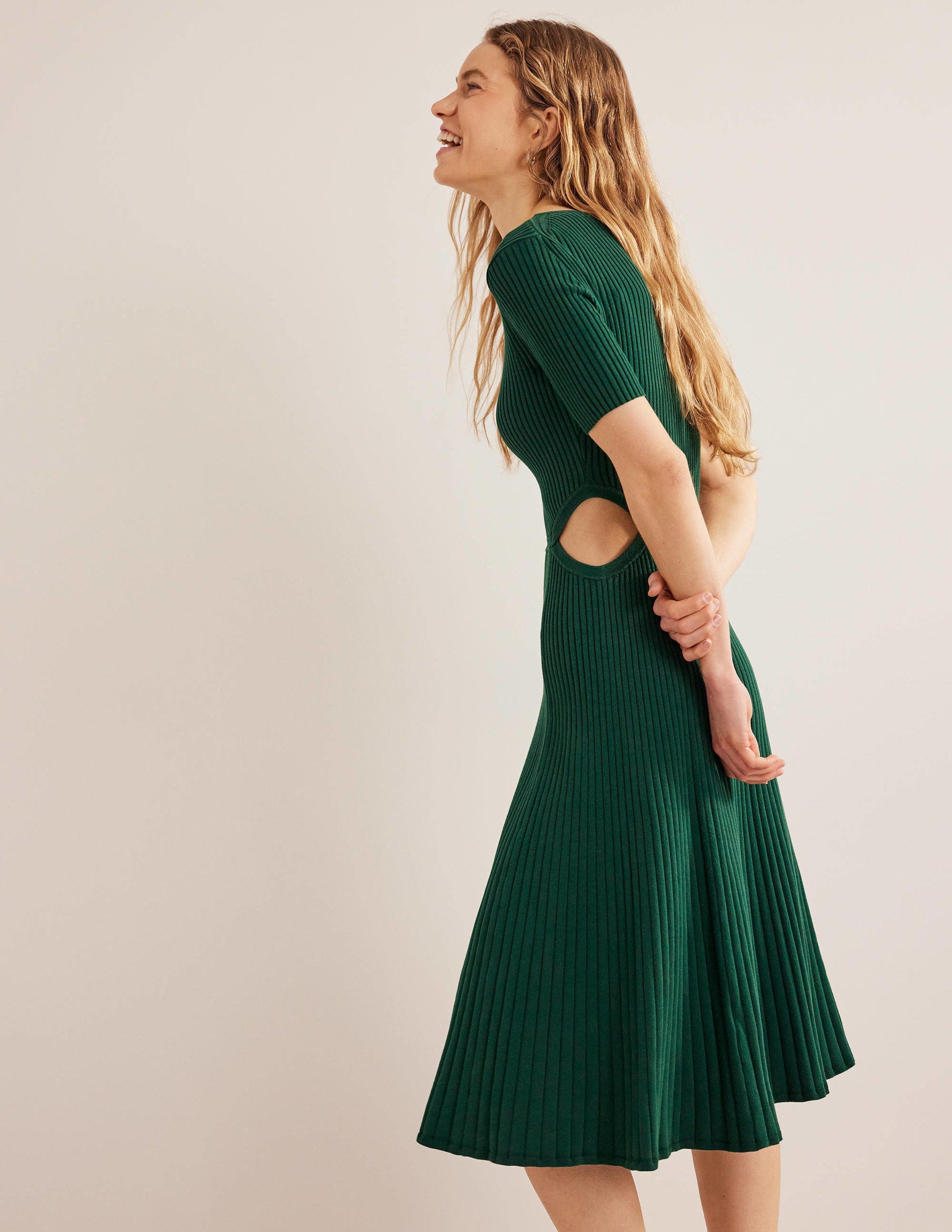 Cut Out Knitted Midi Dress-Emerald Night-1