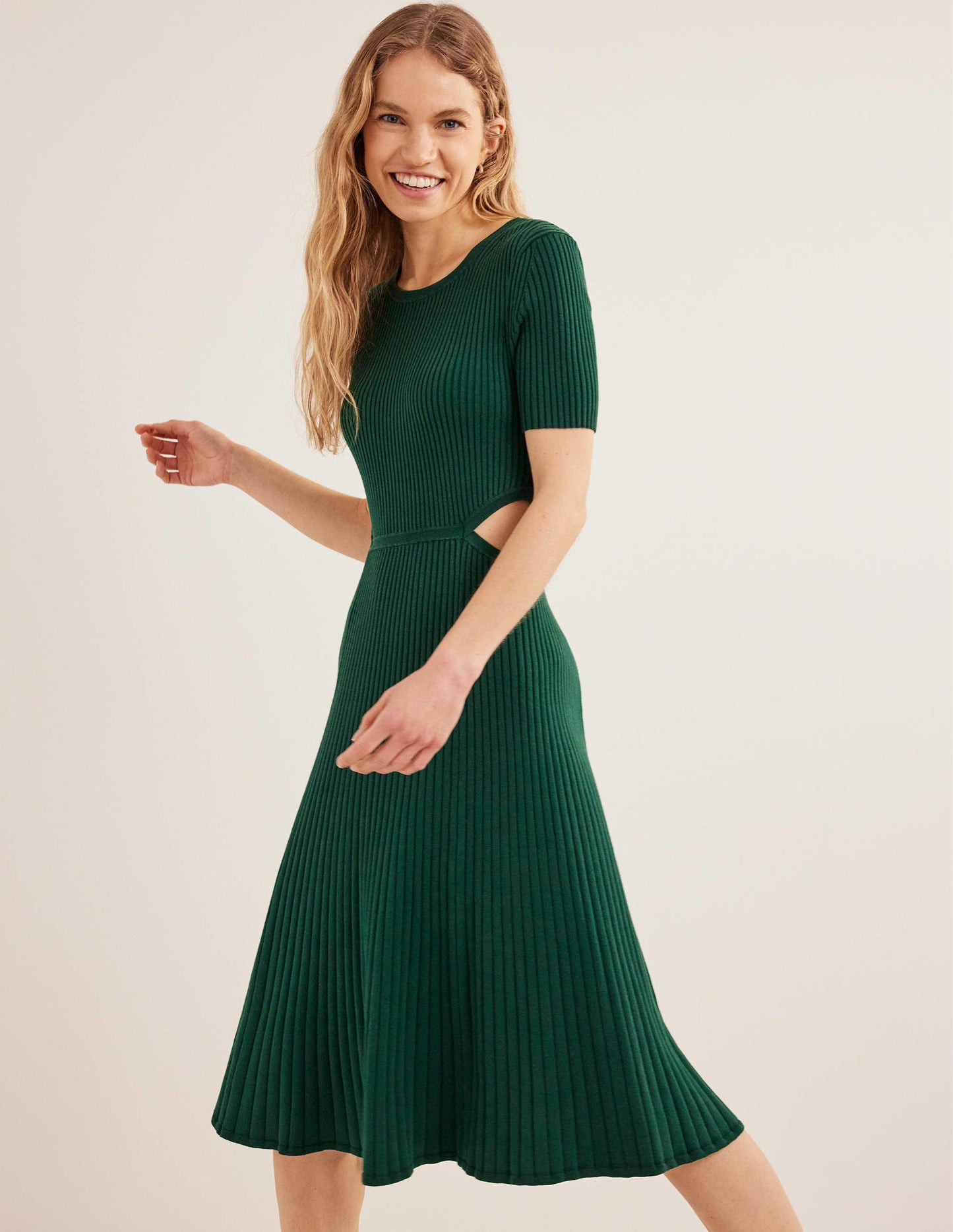 Cut Out Knitted Midi Dress-Emerald Night