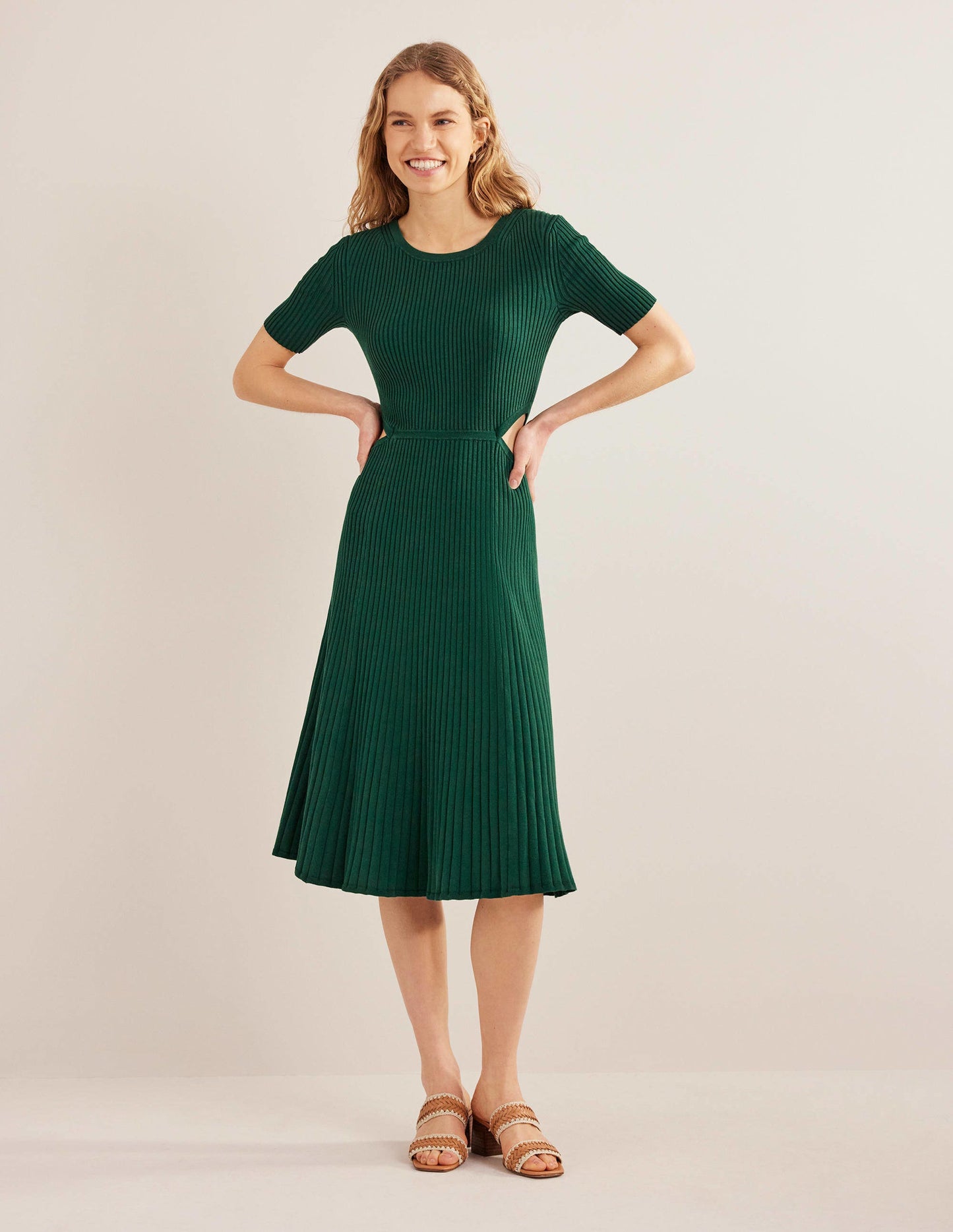 Cut Out Knitted Midi Dress-Emerald Night