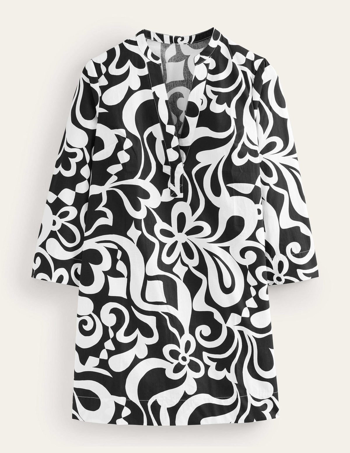 Notch Neck Mini Shift Dress-Black, Bloom Azure - Image 5