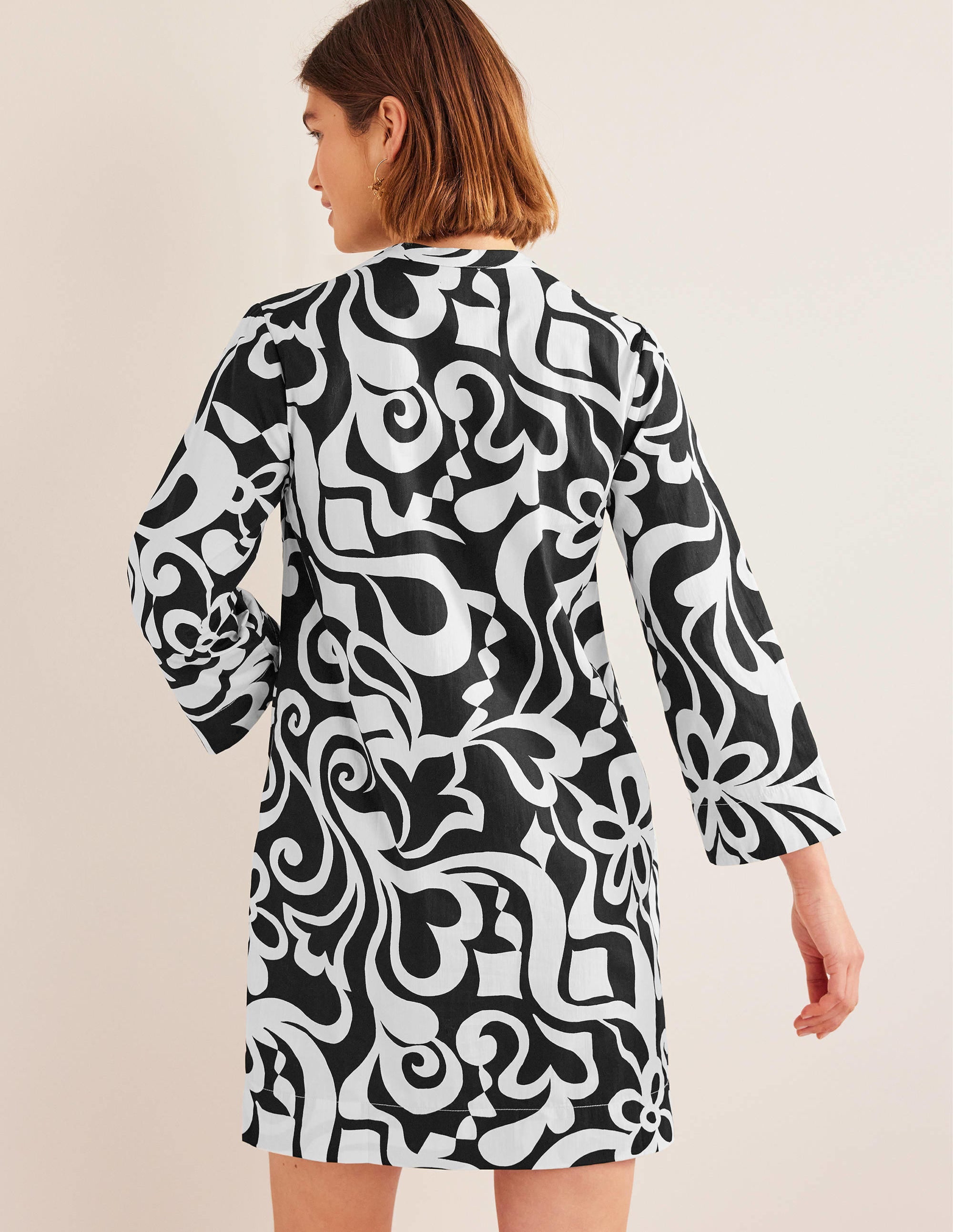 Notch Neck Mini Shift Dress-Black, Bloom Azure - Image 3